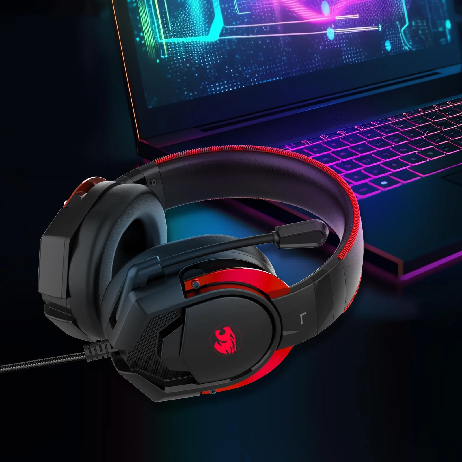 A88 Gaming Headset with Microphone, Stereo Wired Noise Cancelling Over-Ear Headphones with Mic for Pc, Ps5, Xbox One Series X/s, Ps4, Computer, Laptop, Mac, Nintendo, Gamer (Red) Red - Image 8