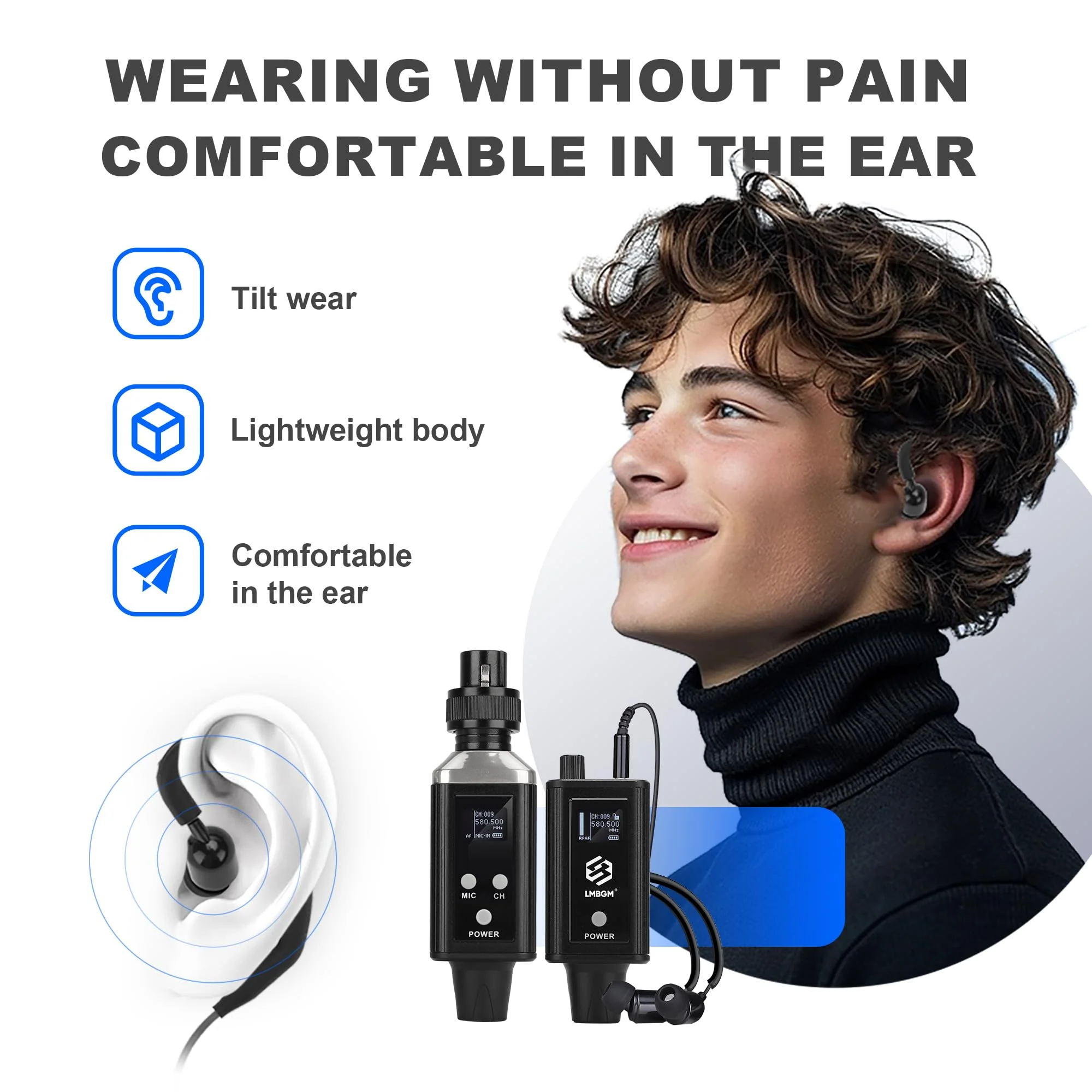 A9 UHF Wireless in-Ear Monitor Pro System Transmitter and Beltpack Receiver for Studio, Band Rehearsal and Live Performance (A9-1) (A9-1-BK) A9-1-BK - Image 3