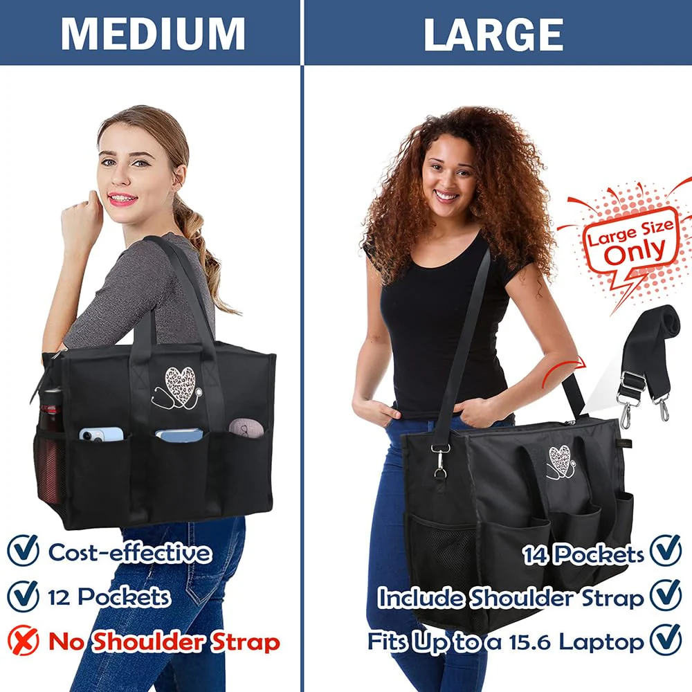 ABAMERICA Nurse Bags for Work Nursing Bag Multiple Pockets Waterproof Organizing Zip Top Clinical Bag for Nursing Students B23- Nurse Black With Leopard Embroidery Medium - Image 2