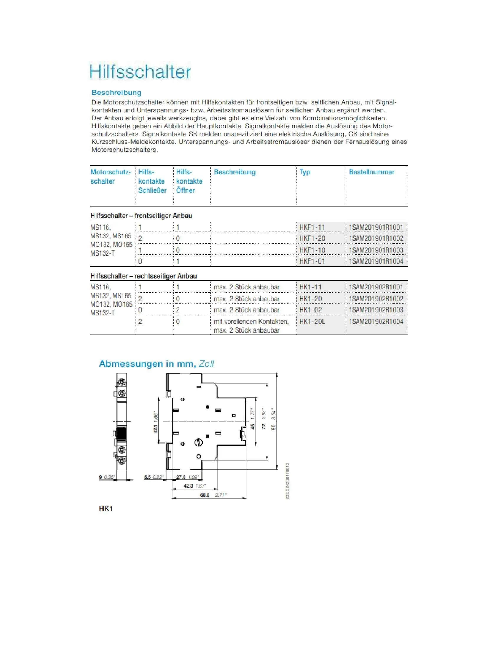ABB HKF1-11 MS116/132 FRONT Mount AUX,1NO/1NC - Image 2