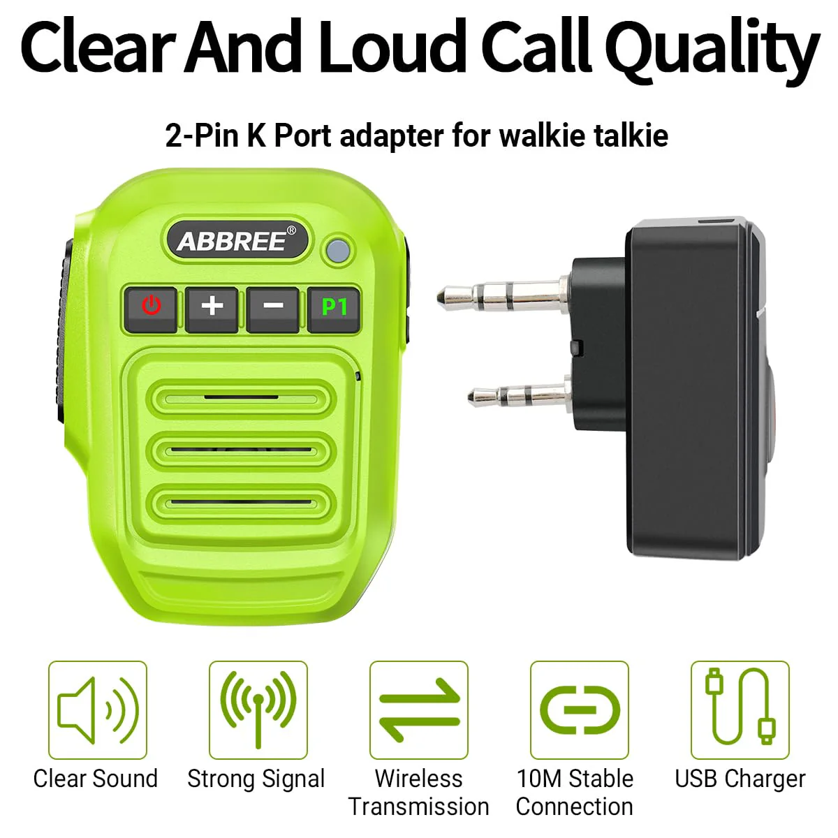 ABBREE Ham Radio Wireless Handheld Speaker Mic, 2 Pin Shoulder Microphone Compatible with Baofeng 5RM UV-5R,BF-F8HP PRO,GM21,K5PLUS,GM-15Pro,UV-5G Plus AR-152 Quansheng UV-K5 8 Walkie Talkie (Green) Green - Image 2