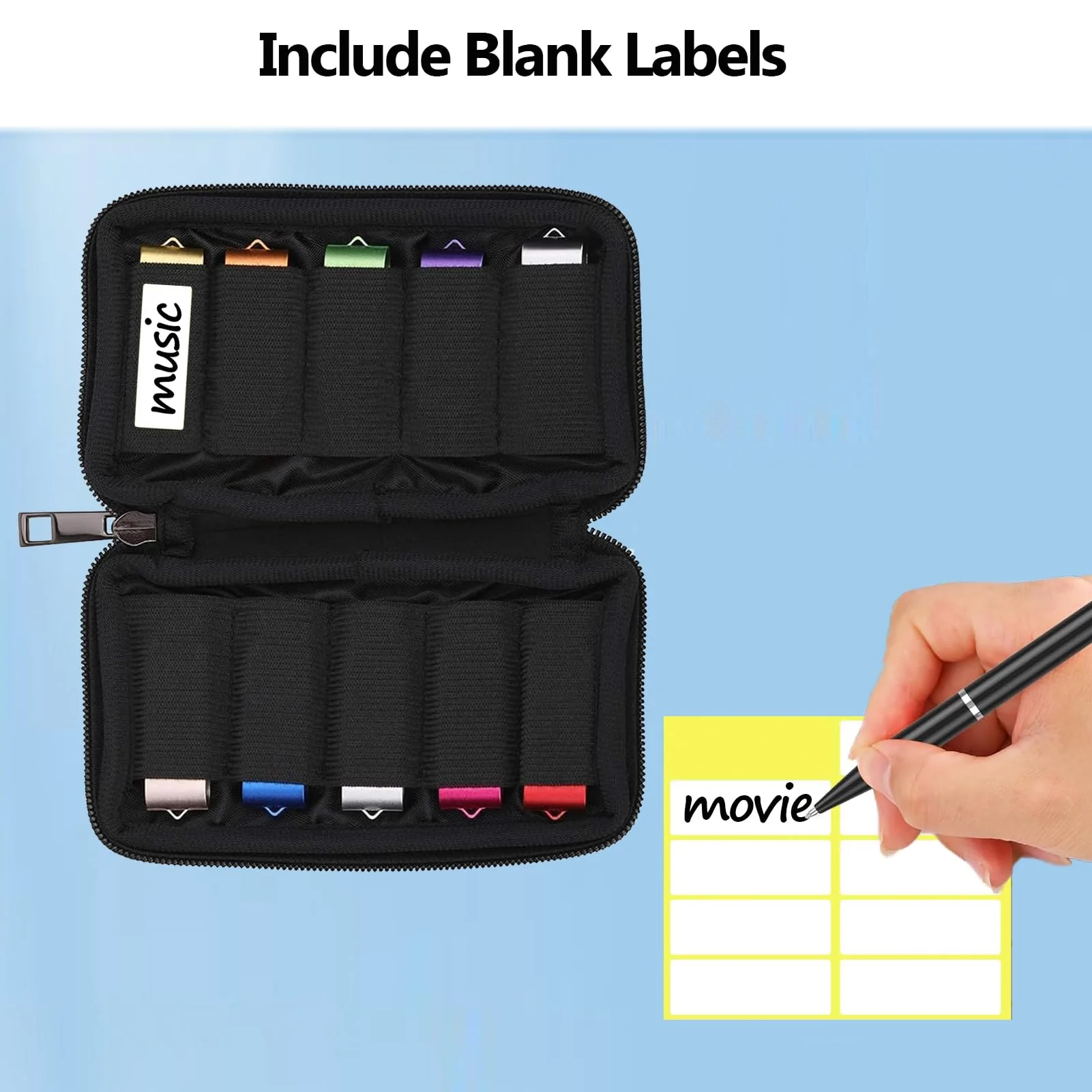 ABLAZE Flash Drive Case USB Storage Case, USB Holder Storage Bag with Label, Portable USB Case Electronic Accessories Organizer for USB Thumb Drive (Black) - Image 5
