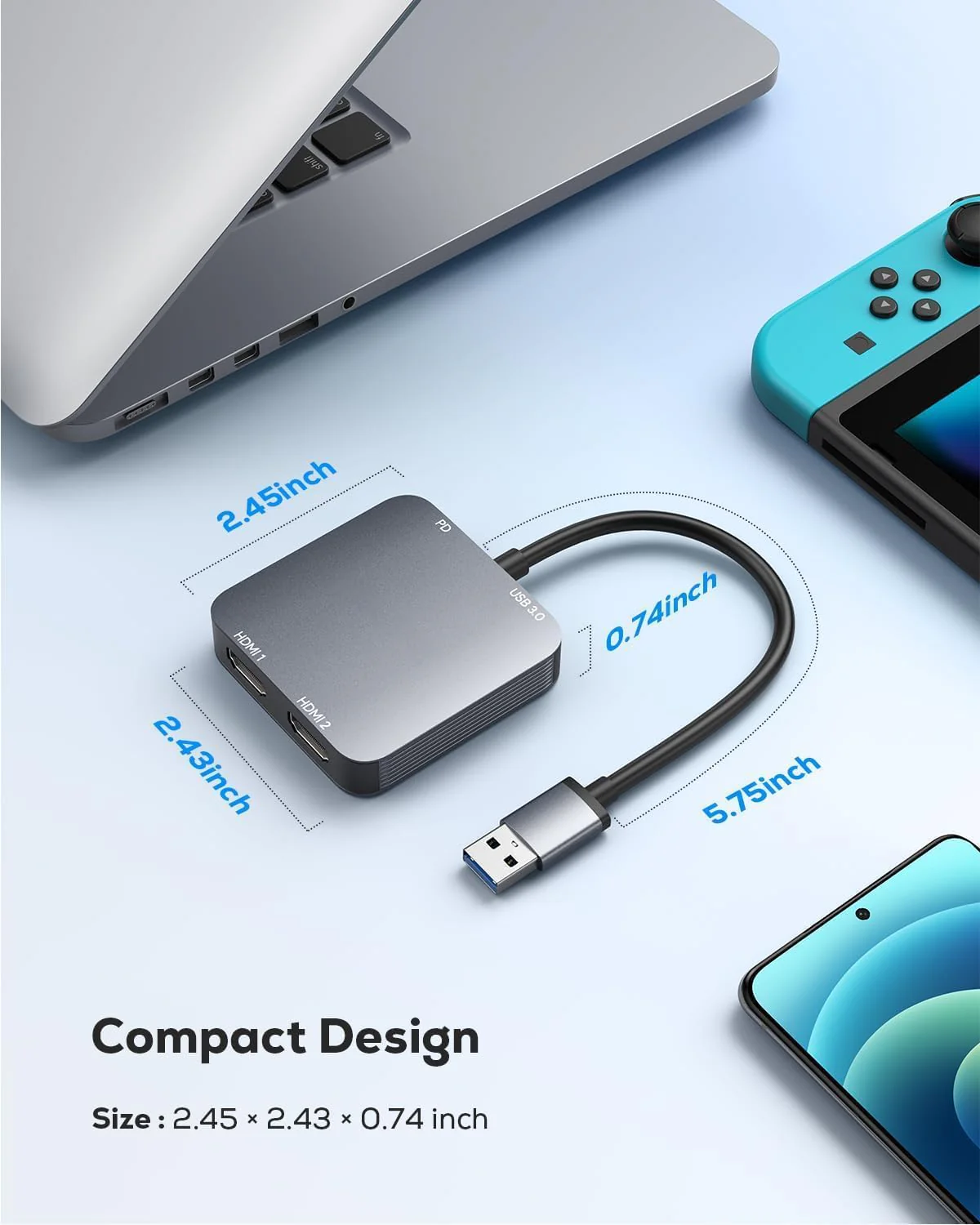 ABLEWE USB 3.0 to Dual HDMI Adapter with USB 3.0 Port, HDMI to USB Audio Video Graphics Converter Cable for Laptop Monitor Desktop TV, Compatible with Mac OS, Windows 02 cm - Image 3