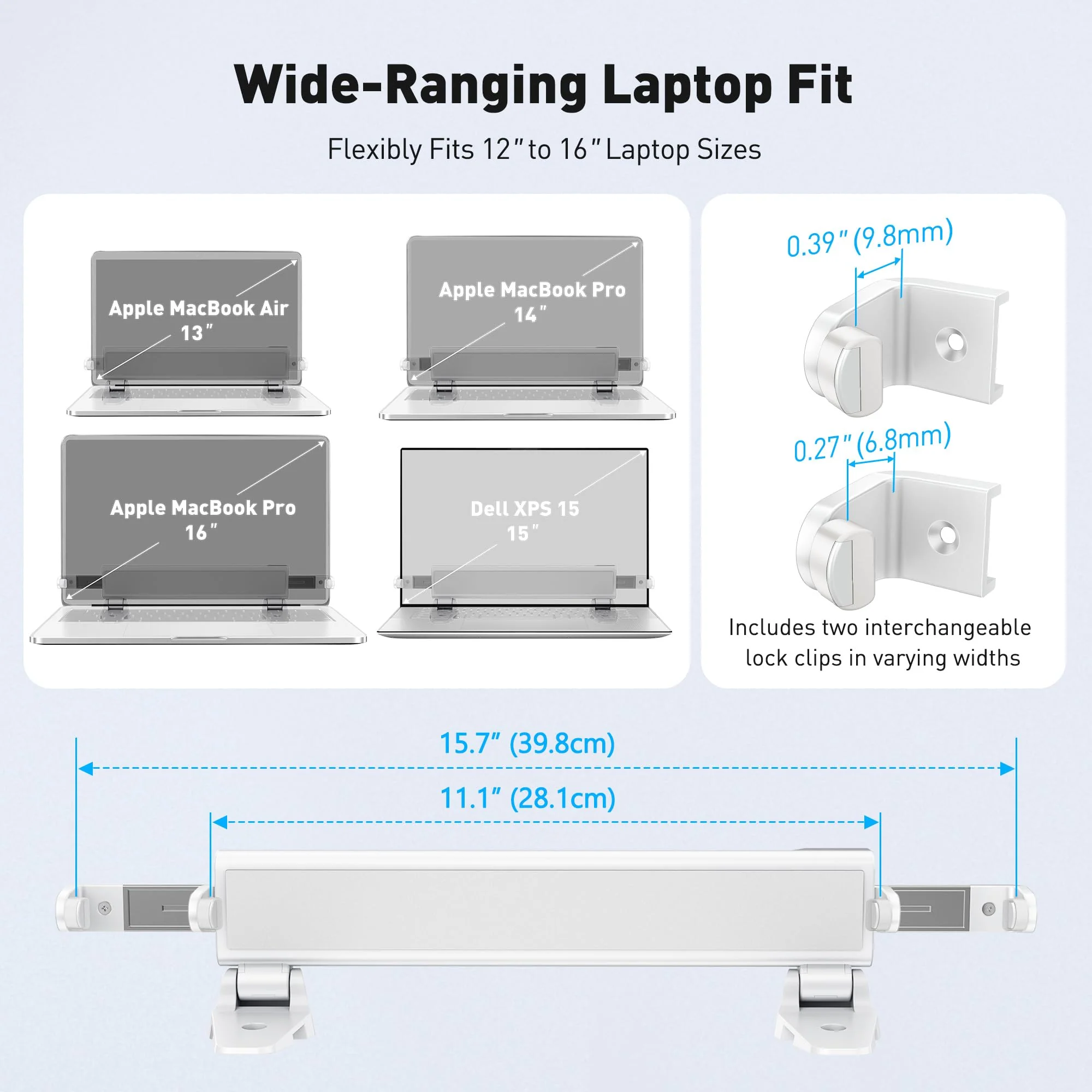 AboveTEK MacBook & Surface Laptop Locking Station with Combo Lock Cable, Anti Theft Folding Security Laptop Desk Mount, Adjustable & Portable, Fits 12"-16" Laptops/Notebooks (White) - Image 2