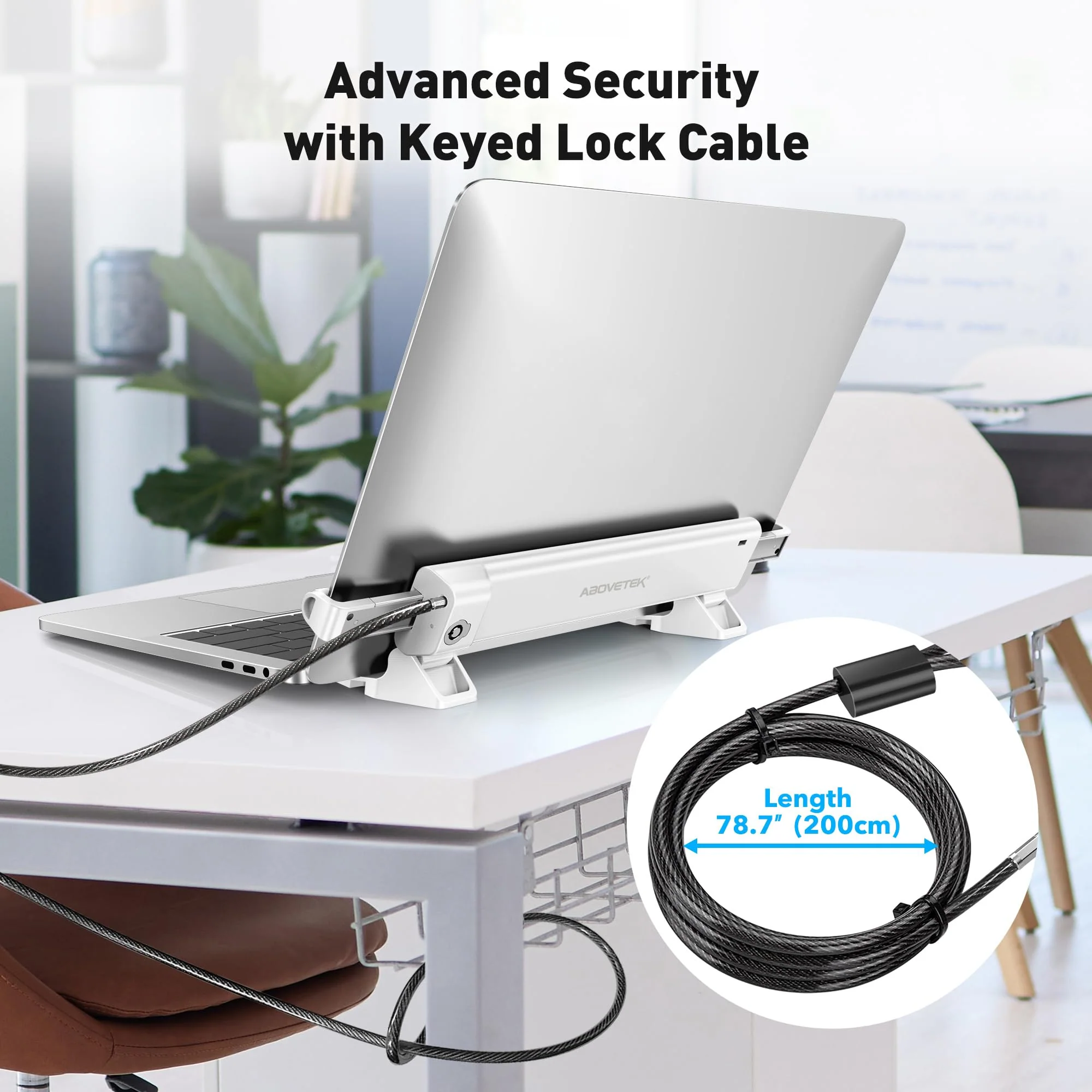 AboveTEK MacBook & Surface Laptop Locking Station with Combo Lock Cable, Anti Theft Folding Security Laptop Desk Mount, Adjustable & Portable, Fits 12"-16" Laptops/Notebooks (White) - Image 5