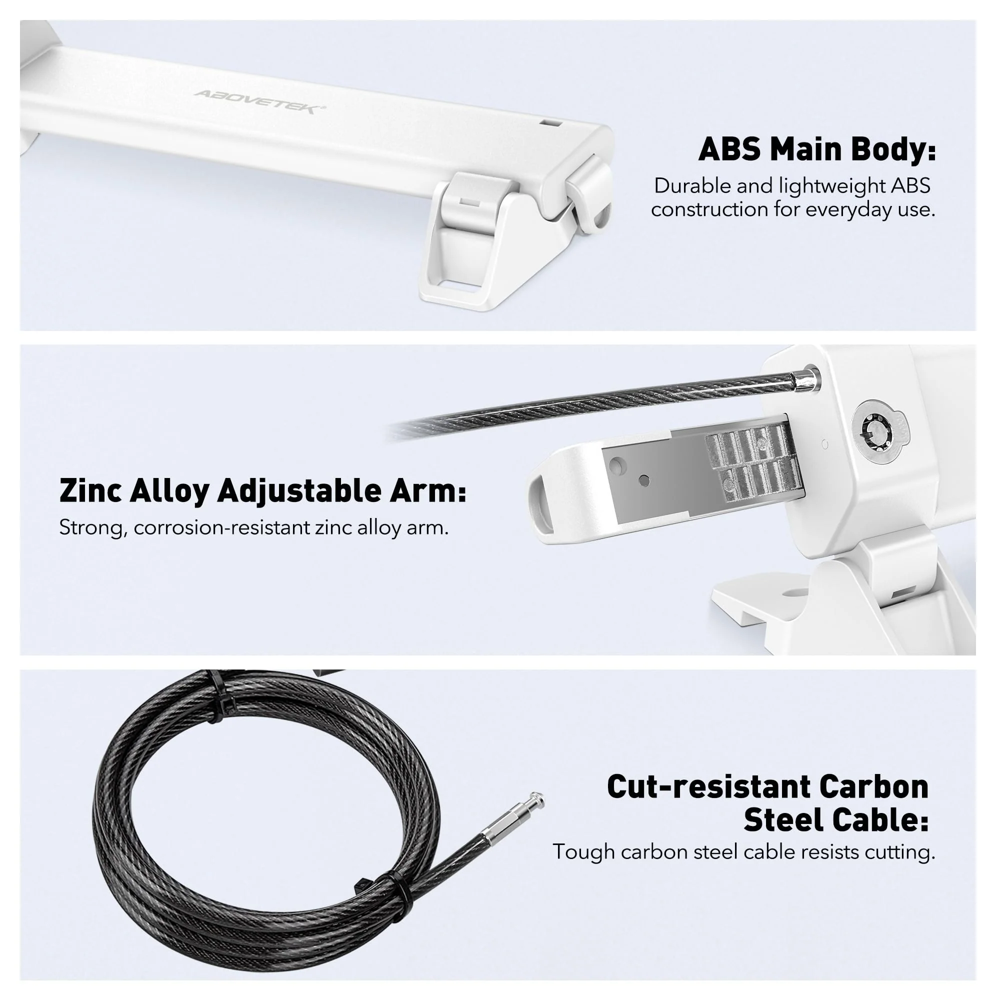 AboveTEK MacBook & Surface Laptop Locking Station with Combo Lock Cable, Anti Theft Folding Security Laptop Desk Mount, Adjustable & Portable, Fits 12"-16" Laptops/Notebooks (White) - Image 6