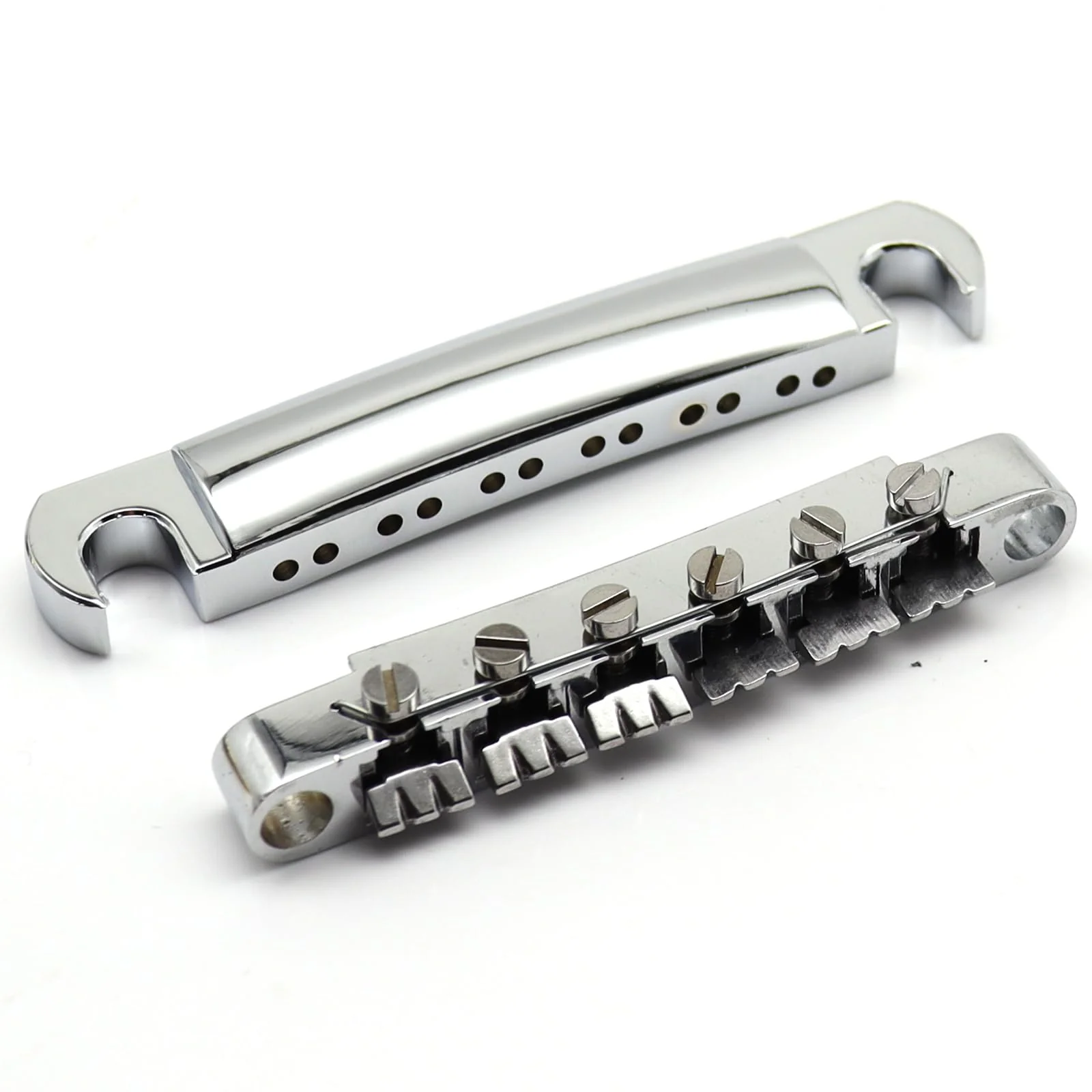 ABR-1 Tune-O-Matic Electric Guitar Bridge for Epiphone Les Paul LP SG Style Electric Guitar - 12 String Saddle System with Plating and Intonation Adjustments (Chrome) Chrome - Image 4