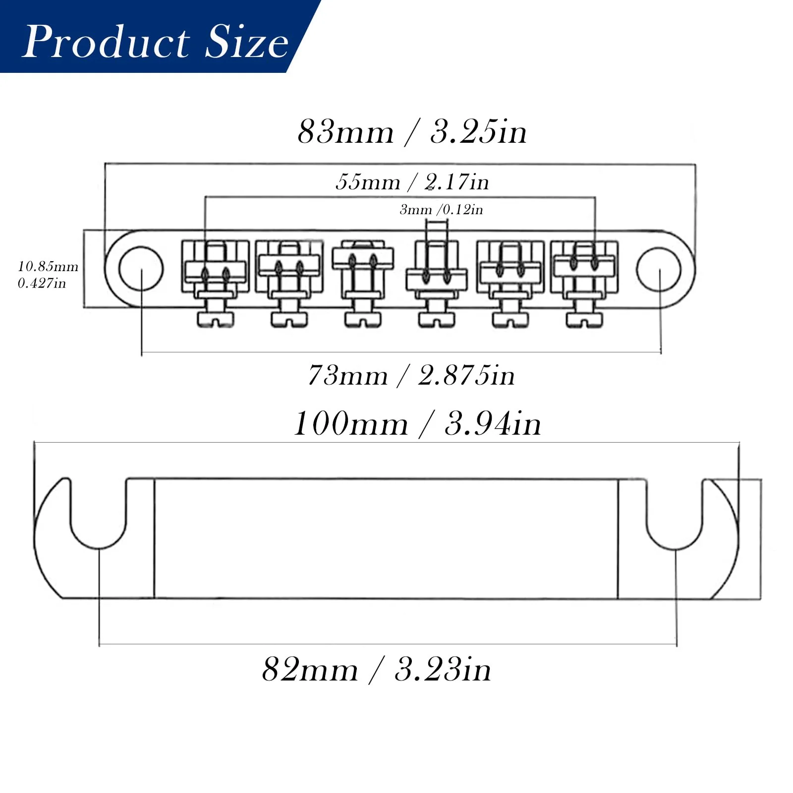 ABR-1 Tune-O-Matic Electric Guitar Bridge for Epiphone Les Paul LP SG Style Electric Guitar - 12 String Saddle System with Plating and Intonation Adjustments (Chrome) Chrome - Image 6