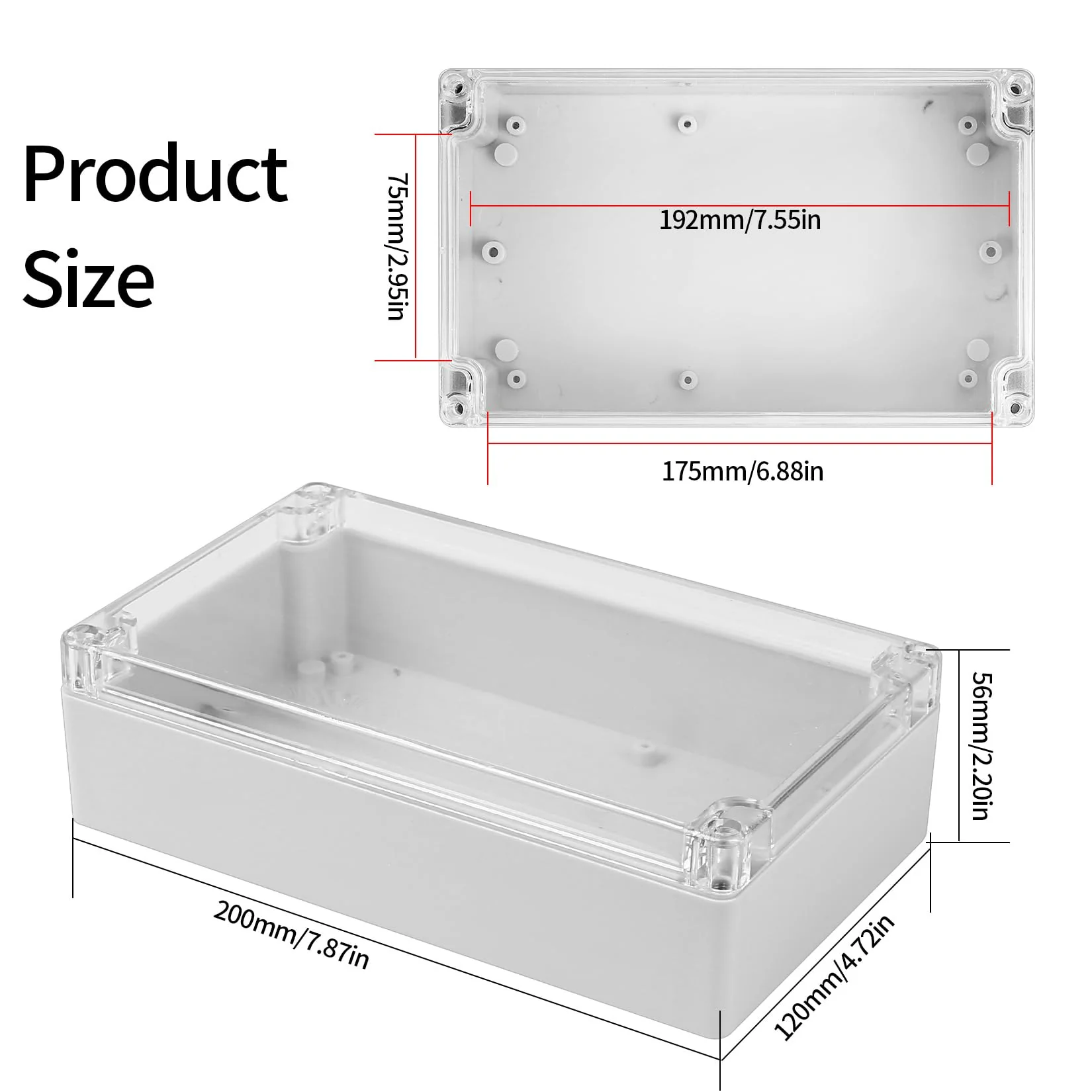 ABS Plastic Electronic Enclosure Box, Waterproof IP65 Empty Housing Plastic Housing with Clear Lid, Industrial Housing, Junction Box, Junction Box, Junction Box, Junction Box, Junction Box, 200 x 120 200*120*56 - Image 2