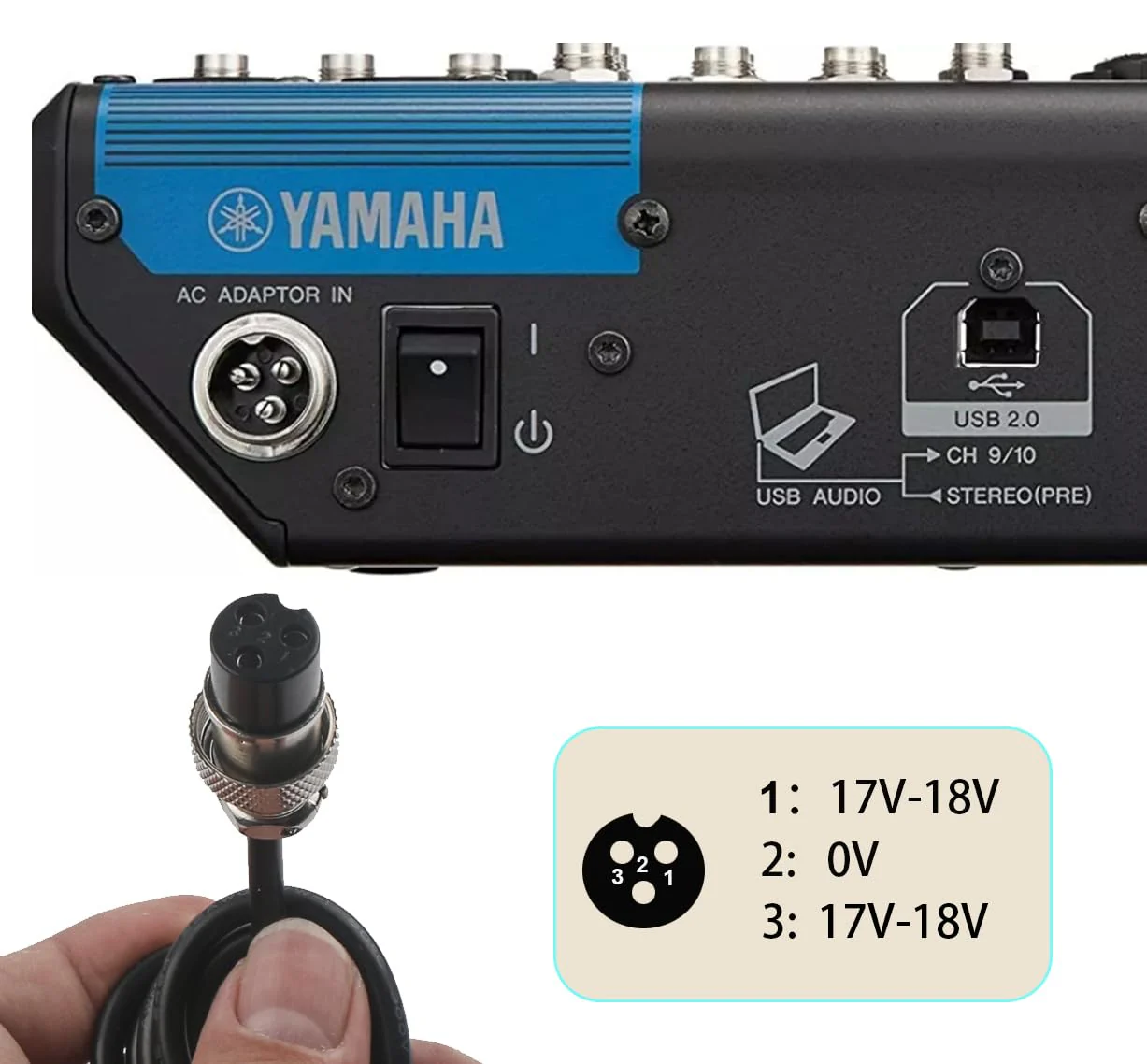 AC 17V 600mA Adapter 3-Pin Mixer Pedalboard Connector Mixing Console Mixer Power Supply for Yamaha F4/F7/6FX/MG82X ﻿ - Image 4