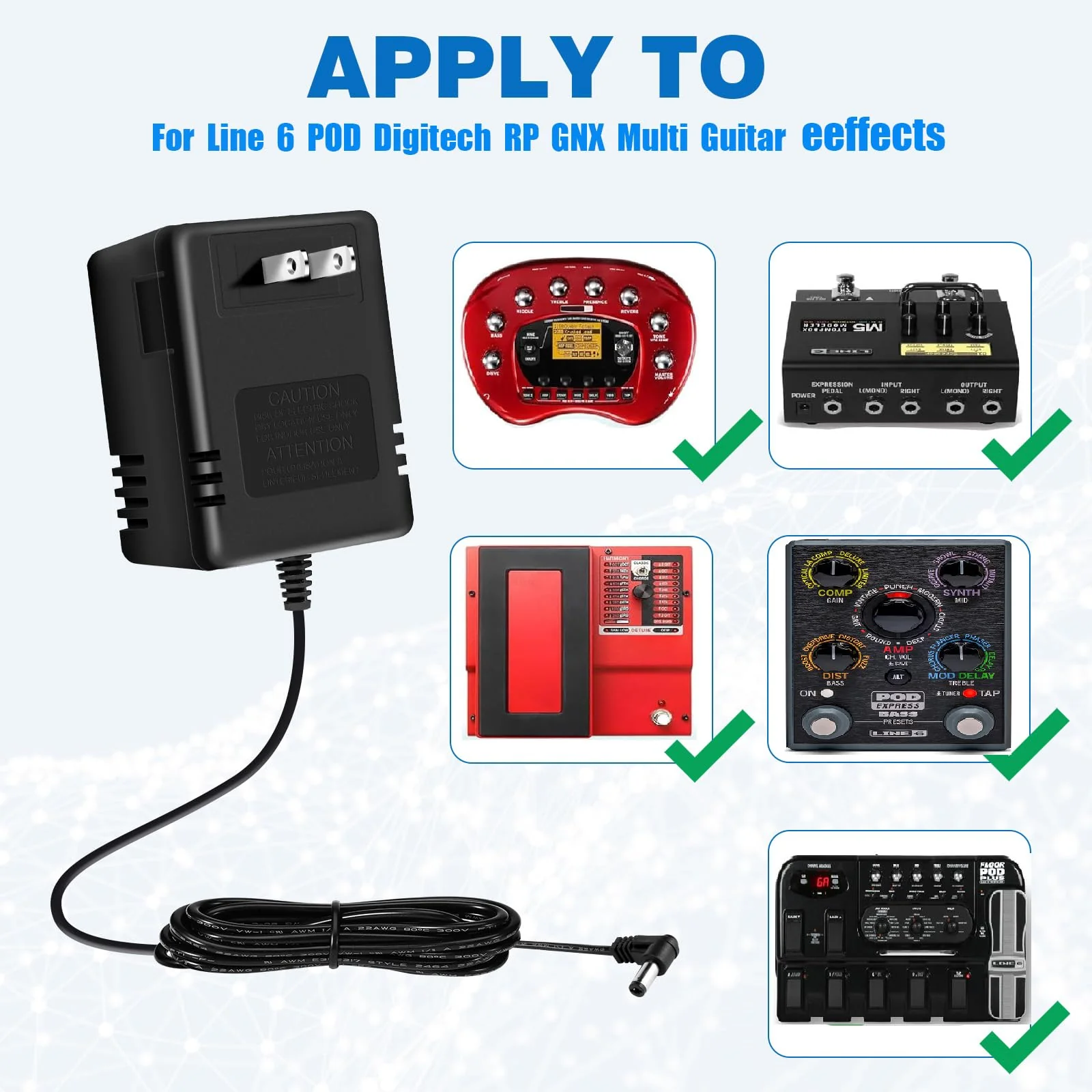 AC 9V 2000mA Power Supply for Line 6 POD Digitech RP GNX Multi Guitar Effects,AC 9V 2000mA Power Adapter - Image 2