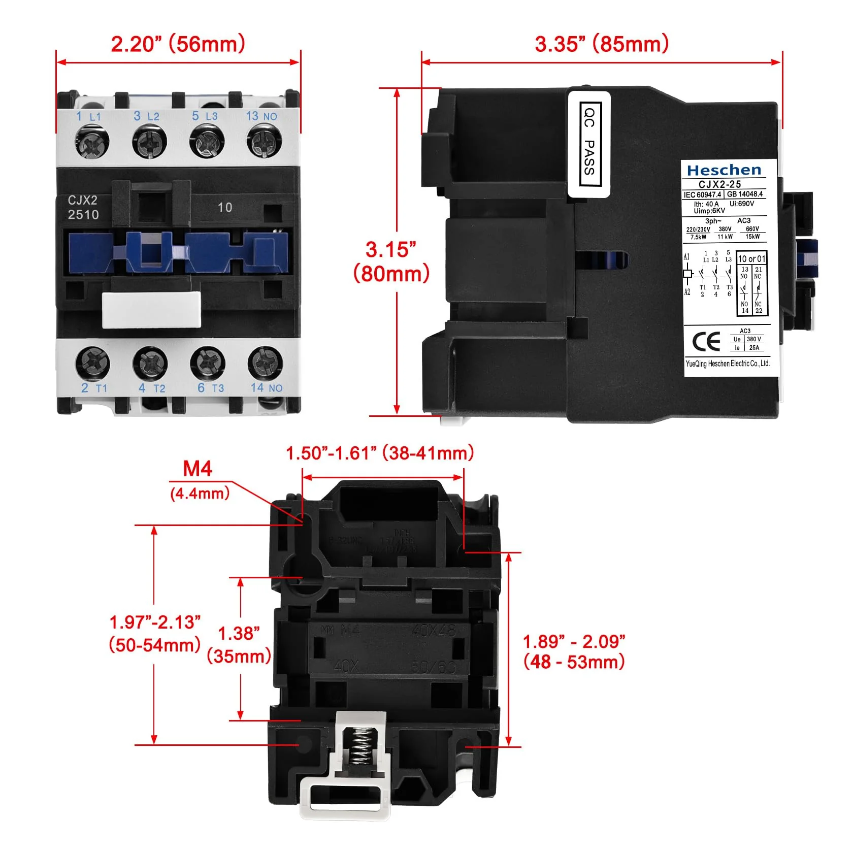AC Contactor CJX2-2510 220V 50/60Hz Coil 3P 3 Pole Normally Open Ie 25A Ue 380V - Image 2