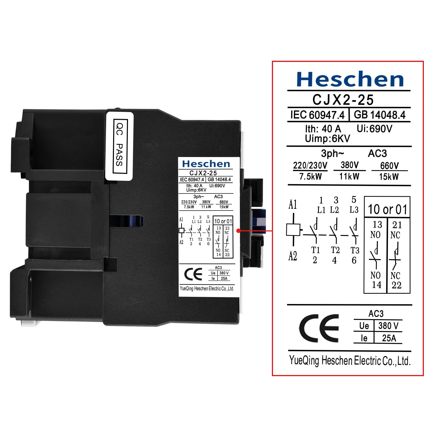 AC Contactor CJX2-2510 220V 50/60Hz Coil 3P 3 Pole Normally Open Ie 25A Ue 380V - Image 4