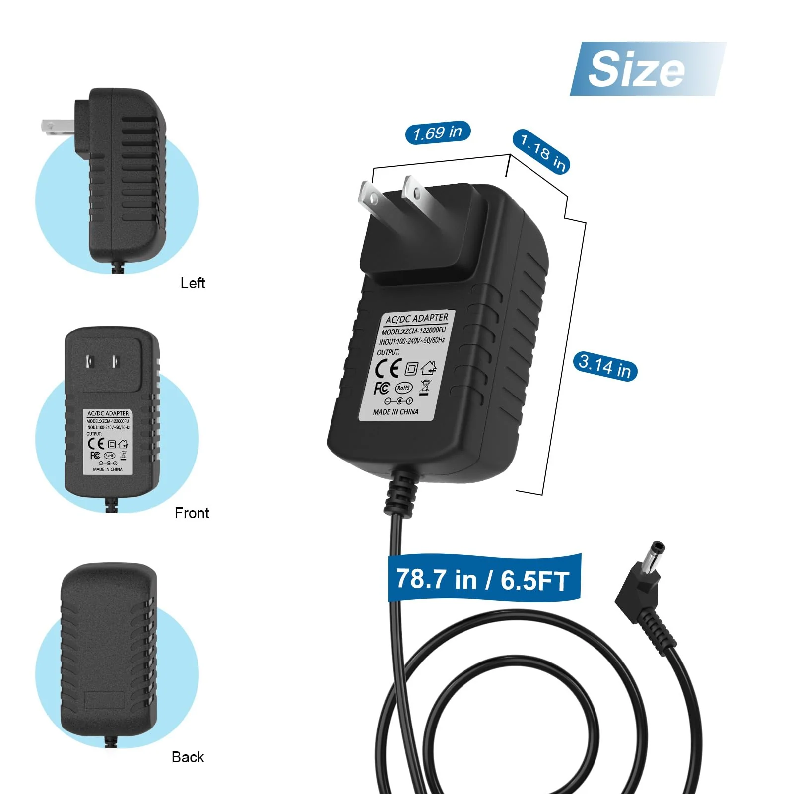 AC/DC 12V Wall Charger DC 9-12V Cord for Portable DVD Player Compatible with UEME/HDJUNTUNKOR/DBPOWER, 4.0 * 1.7mm Plug Power Adapter - Image 2