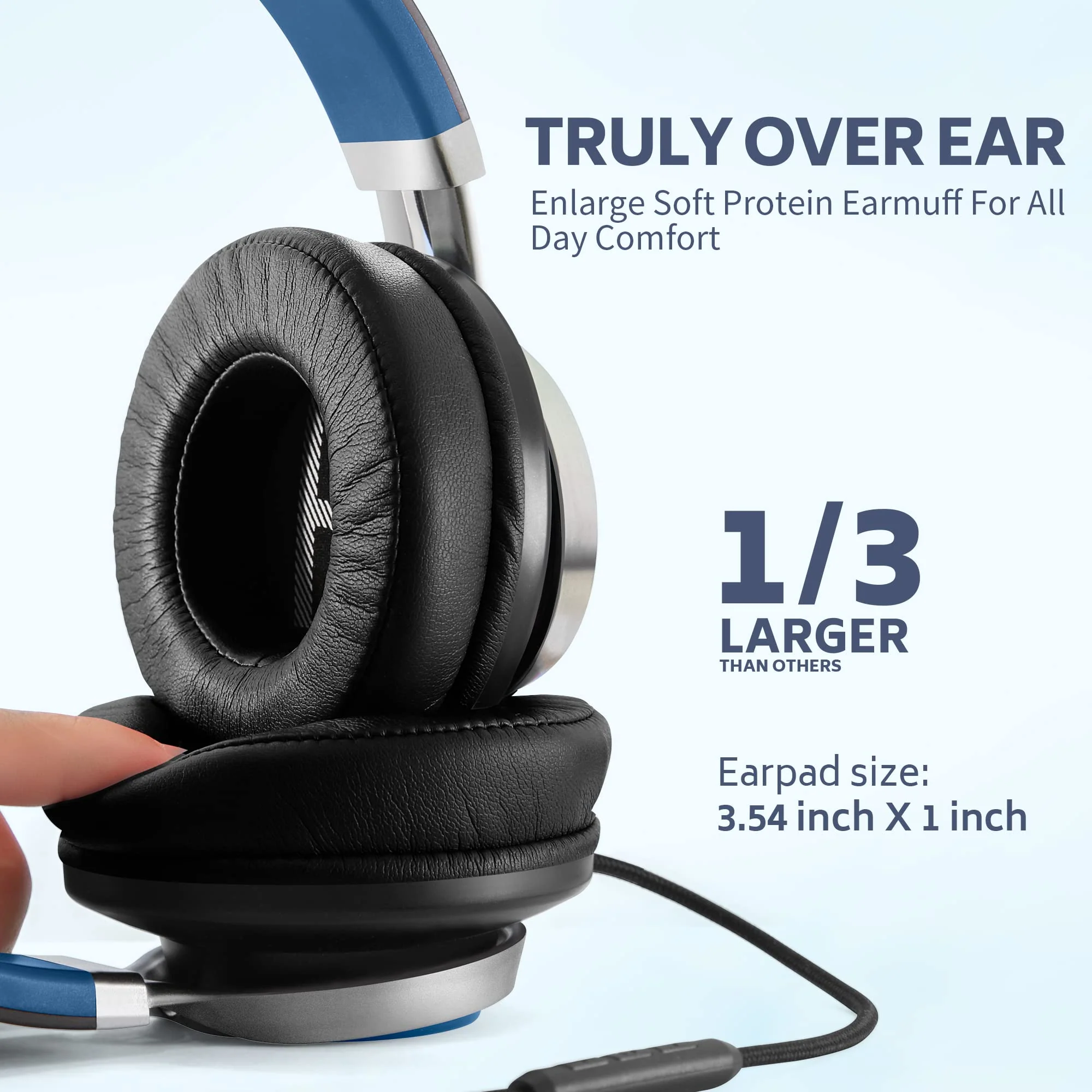 AC01 Over-Ear Headphones Wired, Passive Noise Isolating Corded Stereo Headsets with Mic Volume Control for Adults Teens 3.5mm for Chromebooks, Laptop, Computer, Tablets, Travel (Black Blue) Black Blue - Image 2