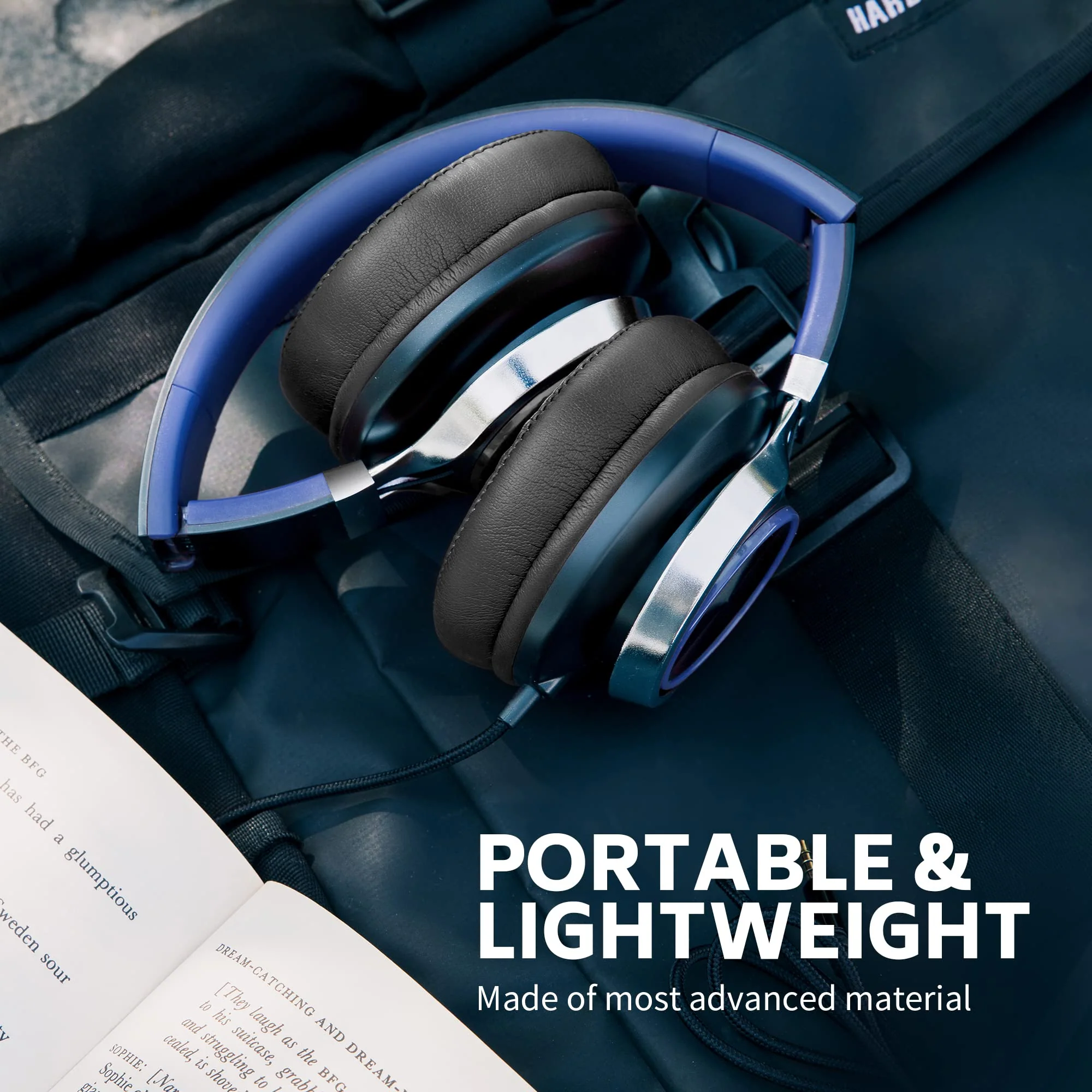 AC01 Over-Ear Headphones Wired, Passive Noise Isolating Corded Stereo Headsets with Mic Volume Control for Adults Teens 3.5mm for Chromebooks, Laptop, Computer, Tablets, Travel (Black Blue) Black Blue - Image 6