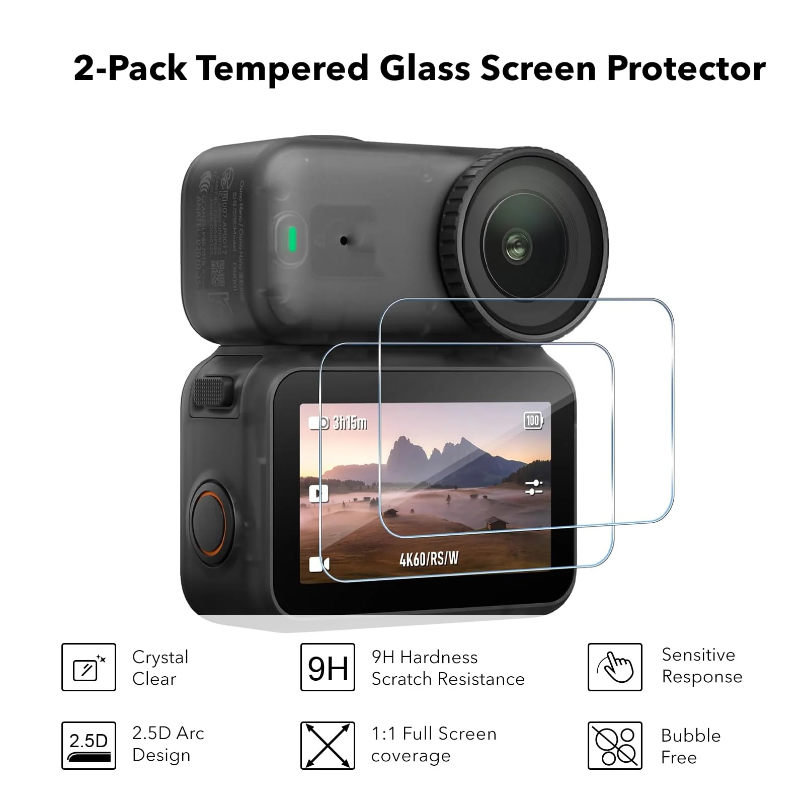 Accessories for DJI Osmo Nano, PU Portable Mini Carrying Bag Nano Case Lens Screen Protectors HD Full Protection Tempered Glass Rubber Lens Cap Cover - Image 3