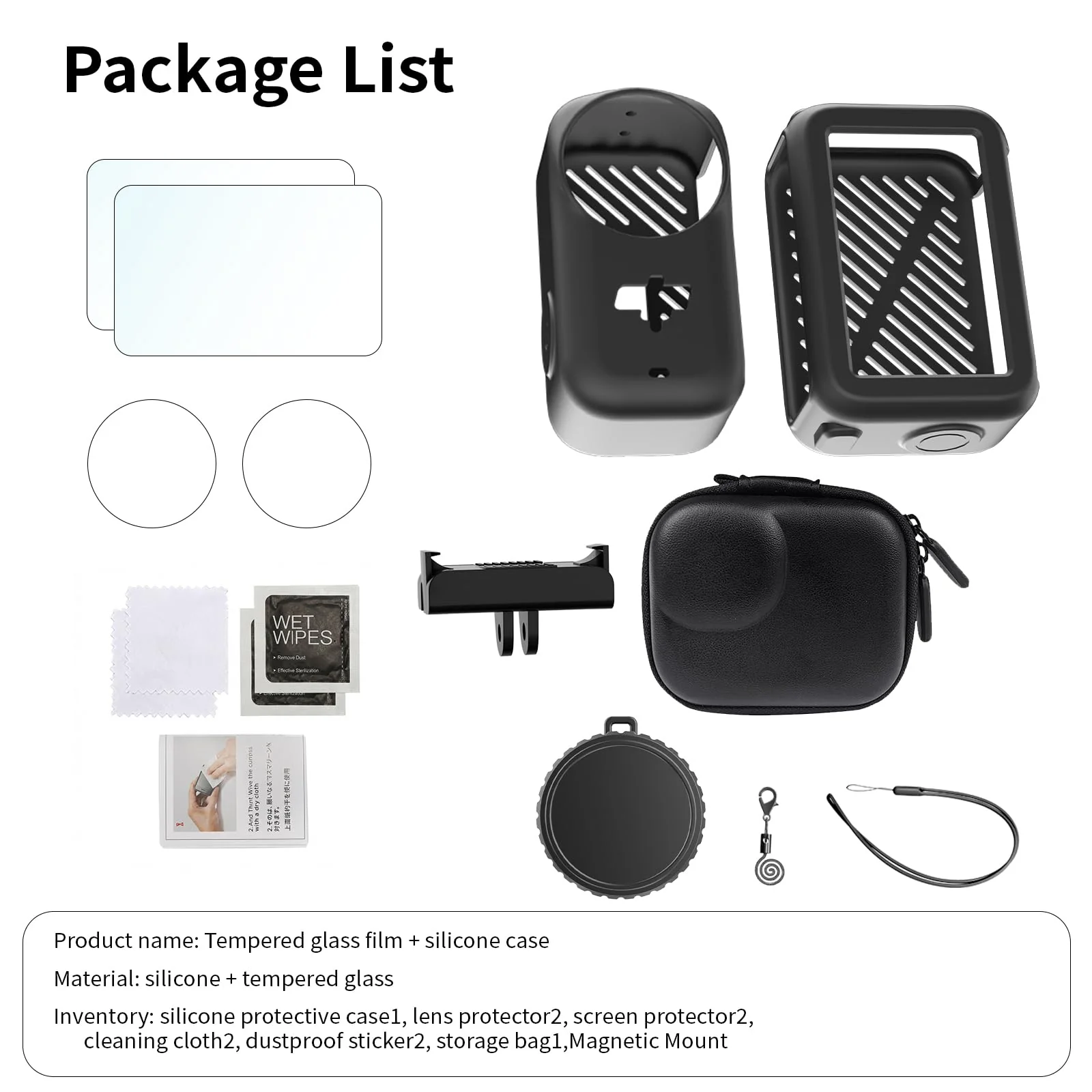 Accessories Kit for DJI Osmo Nano Accessories Including Silicone Protective Cases Mini Storage case Magnetic Mount Tempered Glass Protective Films Lens caps lanyards and for DJI Osmo Nano - Image 7