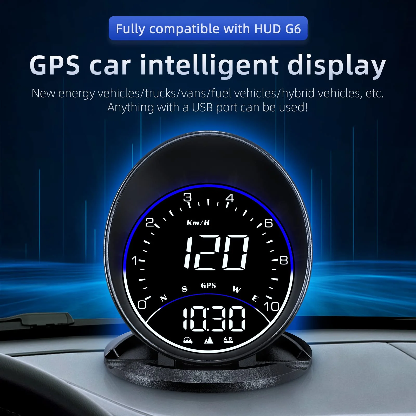 ACECAR Digital GPS Speedometer, Car Universal HUD Head Up Display with GPS Speed MPH, Driving Direction Compass, Altitude, Driving Distance, Overspeed Alarm HD Display, for All Vehicle (G6) - Image 2