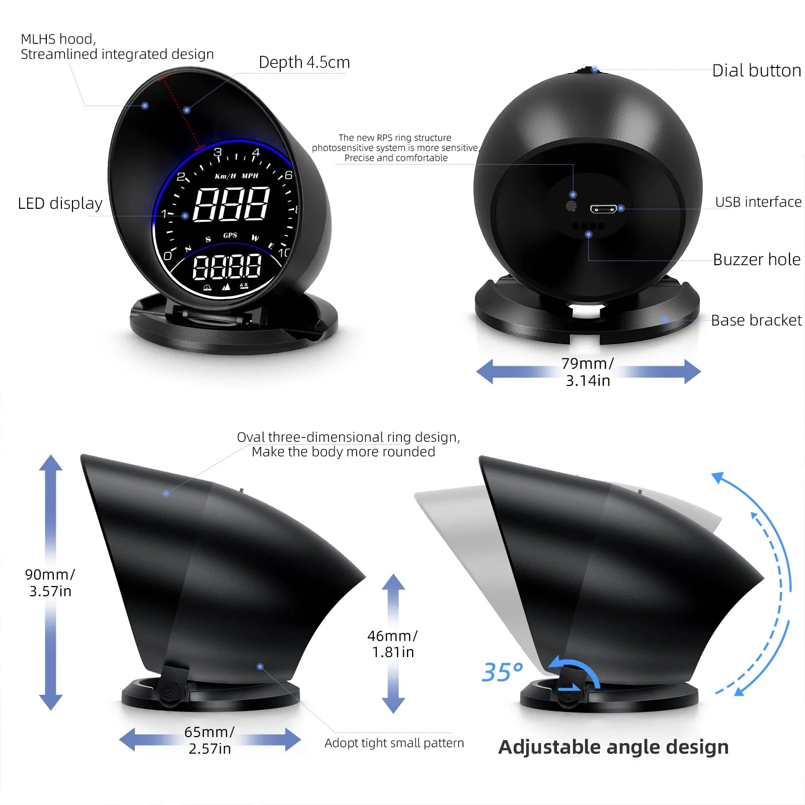 ACECAR Digital GPS Speedometer, Car Universal HUD Head Up Display with GPS Speed MPH, Driving Direction Compass, Altitude, Driving Distance, Overspeed Alarm HD Display, for All Vehicle (G6) - Image 5