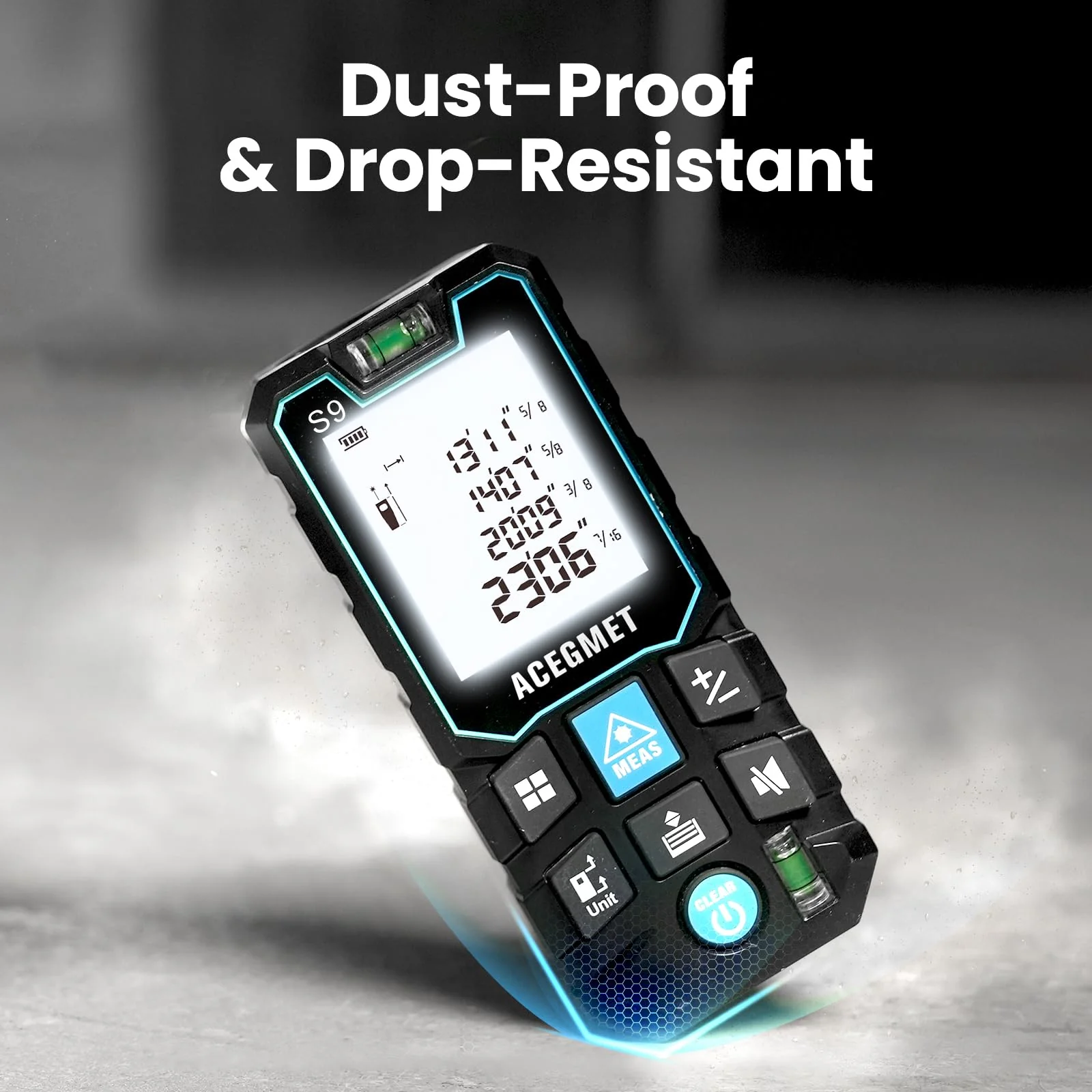 ACEGMET Laser Measure, 393ft/120m Laser Measurement Tool, Laser Measuring Tool with 2 Bubble Levels, LCD Backlit Display, IP54 Waterproof, Pythagorean Mode for Distance, Area, Volume - Image 6