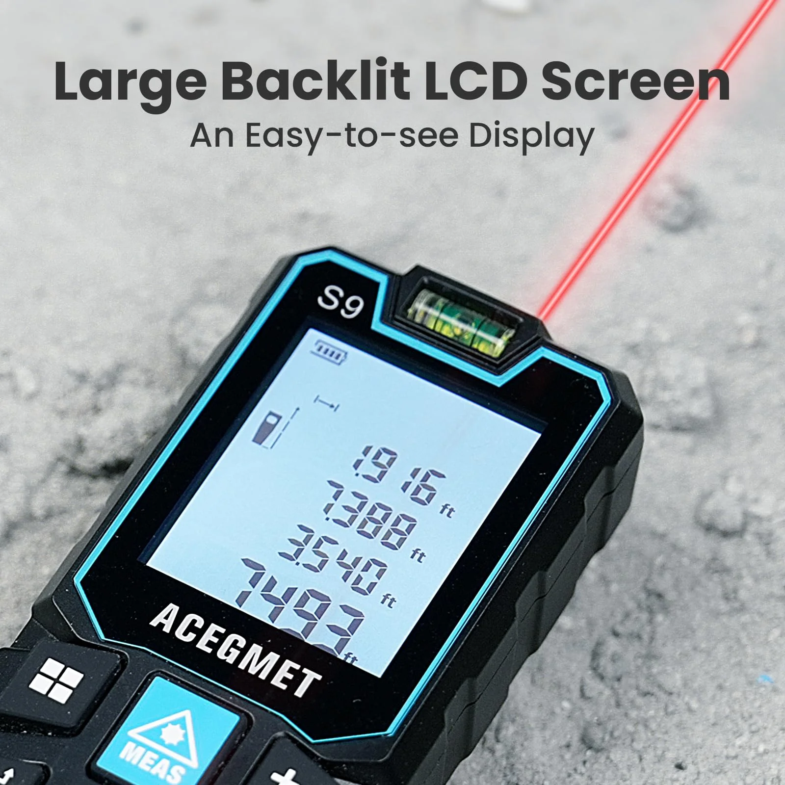 ACEGMET Laser Measure, 393ft/120m Laser Measurement Tool, Laser Measuring Tool with 2 Bubble Levels, LCD Backlit Display, IP54 Waterproof, Pythagorean Mode for Distance, Area, Volume - Image 7