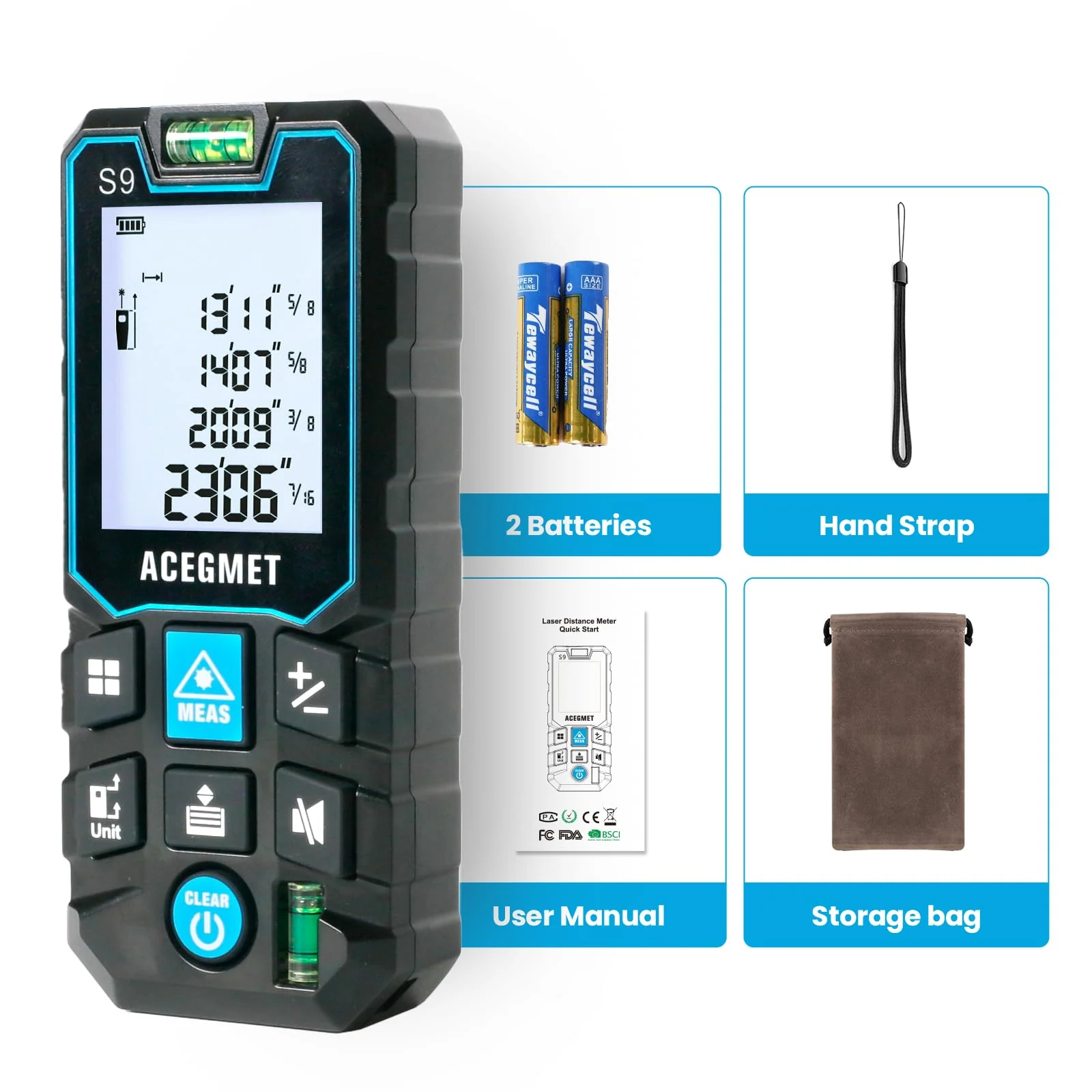 ACEGMET Laser Measure, 393ft/120m Laser Measurement Tool, Laser Measuring Tool with 2 Bubble Levels, LCD Backlit Display, IP54 Waterproof, Pythagorean Mode for Distance, Area, Volume - Image 9