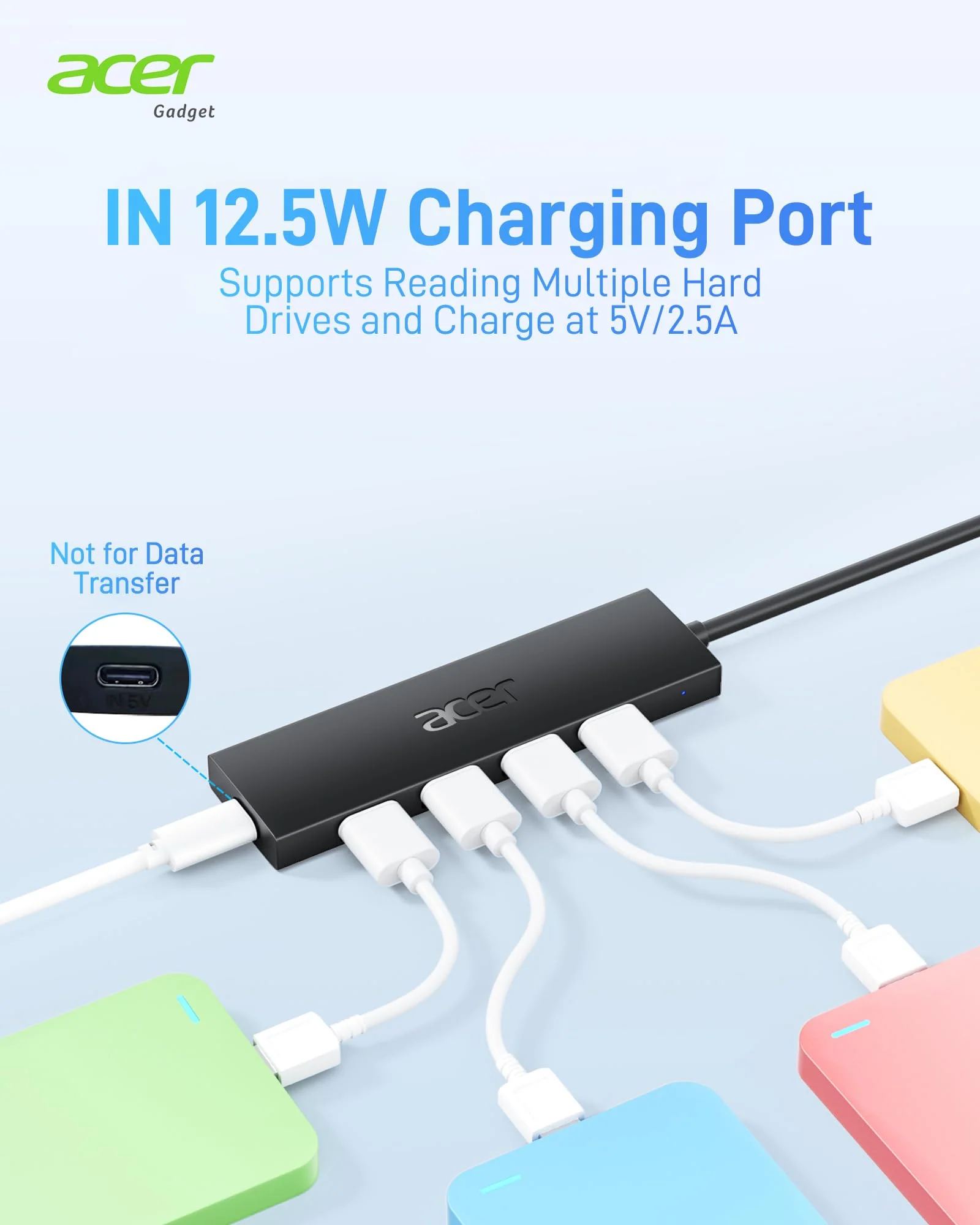 Acer USB Hub, 4 Ports Multiple USB 3.0 Hub, USB Data Hub for Laptop with USB C Power Port, USB Extender for A Port Laptop, Windows, Linux, Acer PC, and More(0.7ft) 0.7ft USB-A 3.0 - Image 4
