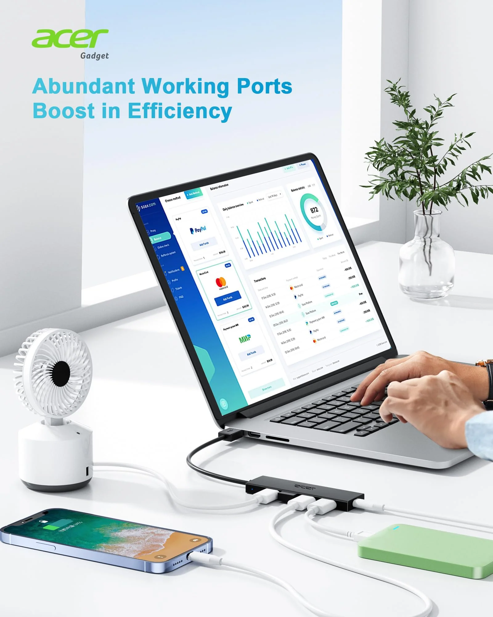Acer USB Hub, 4 Ports Multiple USB 3.0 Hub, USB Data Hub for Laptop with USB C Power Port, USB Extender for A Port Laptop, Windows, Linux, Acer PC, and More(0.7ft) 0.7ft USB-A 3.0 - Image 6