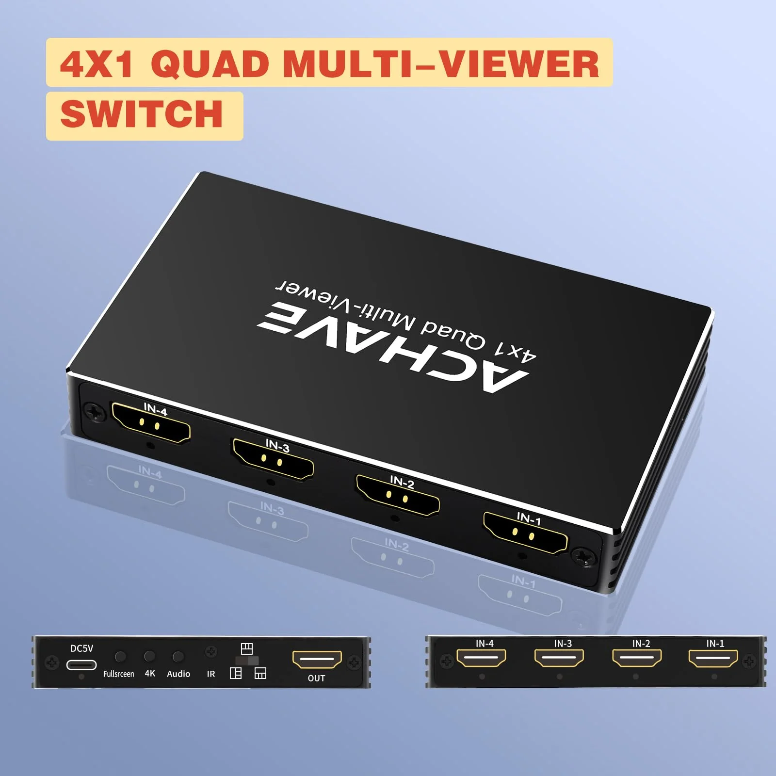 ACHAVE 4x1 HDMI Multiviewer Switch 2x1 3x1, 4K@30Hz 1080P@60Hz Quad Screen Splitter with 10 Display Modes, Seamless Switching, IR Remote Control, Compatible with Laptop, Xbox, TV Box - Image 5