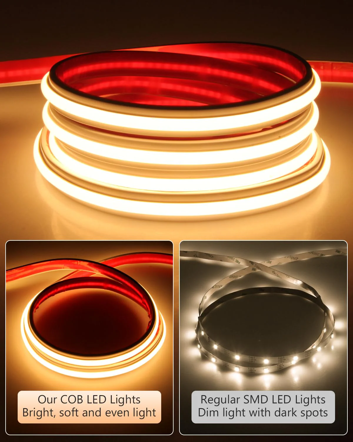 Aclorol COB LED Strip Lights Warm White for Bedroom 5M 3000K AC 110V -120V Plug in LED Rope Lights Outdoor Waterproof IP68 Flexible High Density COB LED Tape Lights for Patio Garden Decor 288led/M - Image 3