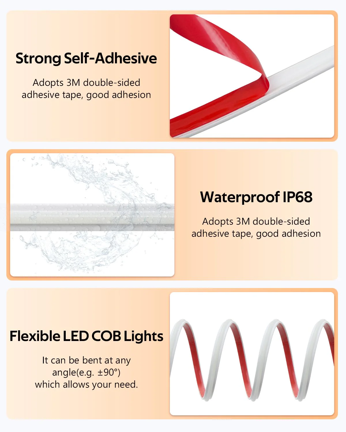 Aclorol COB LED Strip Lights Warm White for Bedroom 5M 3000K AC 110V -120V Plug in LED Rope Lights Outdoor Waterproof IP68 Flexible High Density COB LED Tape Lights for Patio Garden Decor 288led/M - Image 5