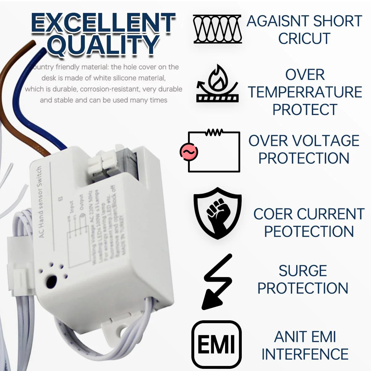 Acmerota Motion Sensor Light Switch, Hand Winch Switch, 2.36 Inch Sensor Switch 10A, AC 220V Air Switch, Touchless Switch, Suitable for Wardrobe, Closet, Storage Cabinet - Image 6
