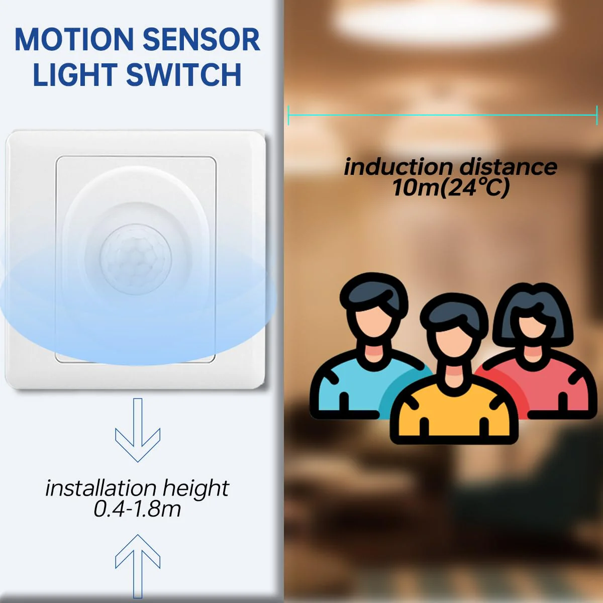 Acmerota PIR Motion Sensor Light Switch PIR Occupancy Sensor Switch 120 Degree Motion Sensor Light Switch with Occupancy Sensor Wall Mounted Automatic Switch 2 Core 50W 180V-240V - Image 4