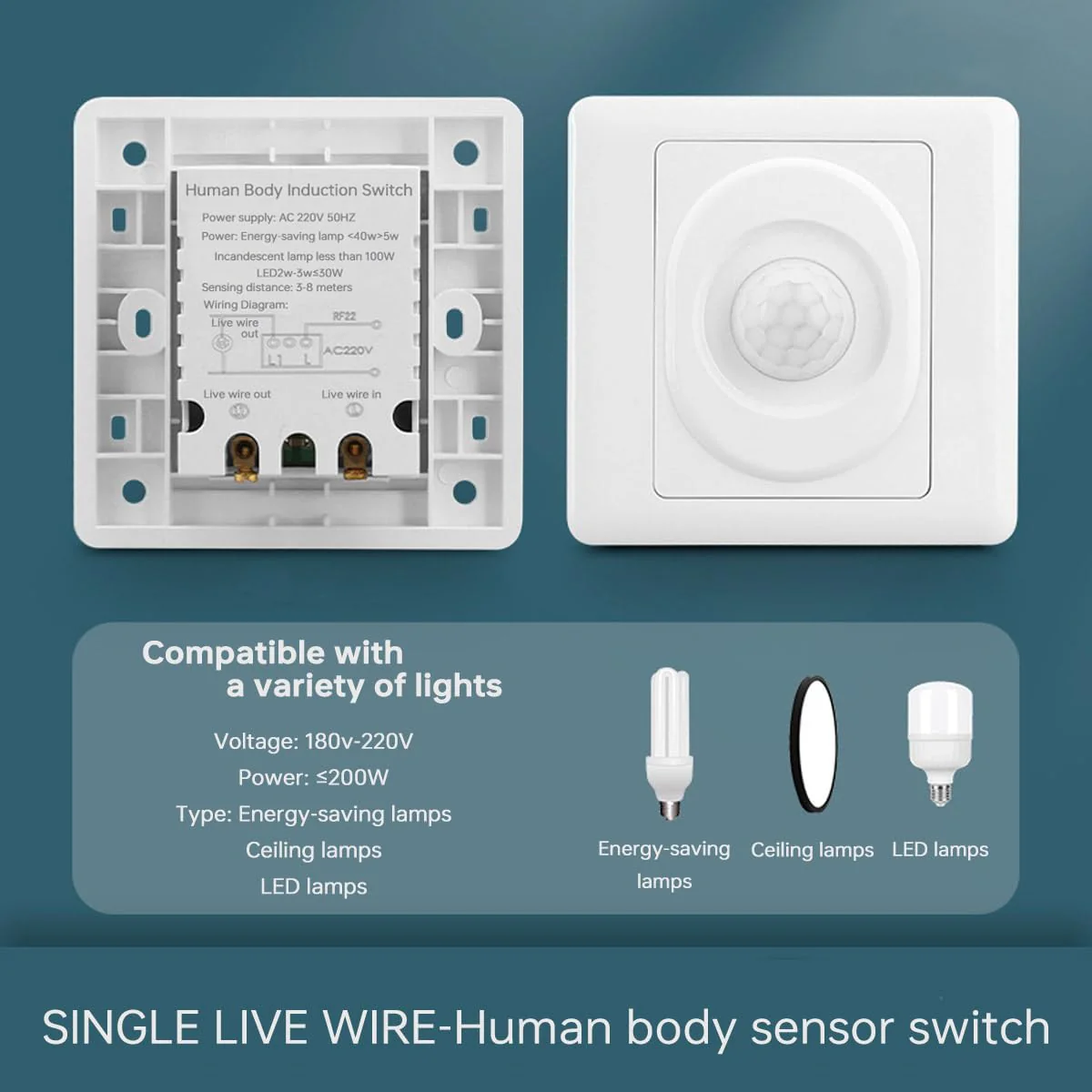 Acmerota PIR Motion Sensor Light Switch PIR Occupancy Sensor Switch 120 Degree Motion Sensor Light Switch with Occupancy Sensor Wall Mounted Automatic Switch 2 Core 50W 180V-240V - Image 6