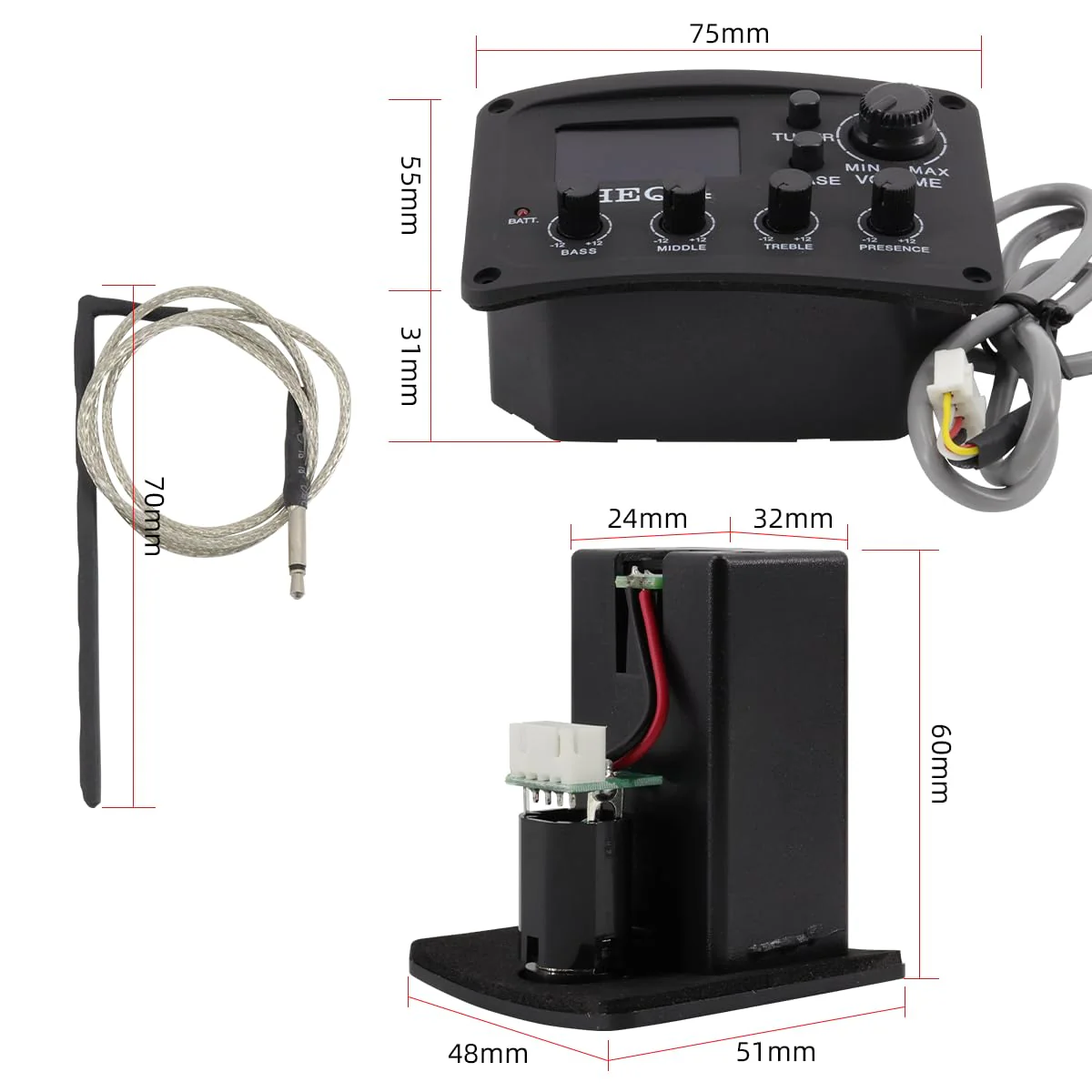 Acoustic 4 Band EQ Equalizer Guitar Preamp Piezo Pickup Tuner Acoustic Guitar Preamp Amplifier Equalizer Tuner (HEQ-4) HEQ-4 - Image 2