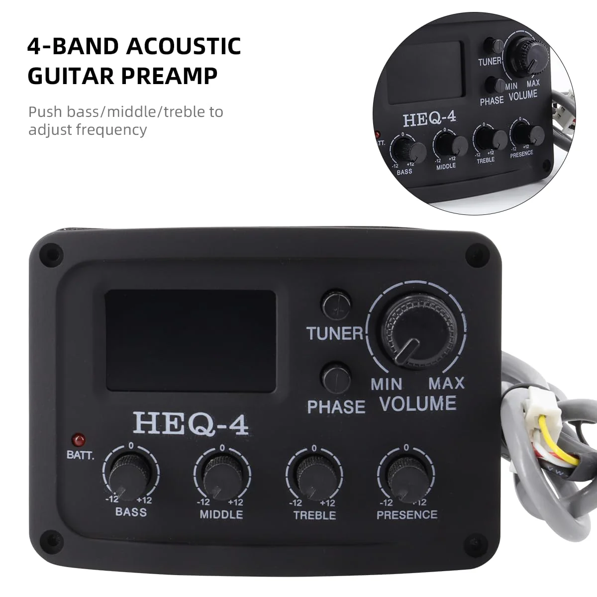 Acoustic 4 Band EQ Equalizer Guitar Preamp Piezo Pickup Tuner Acoustic Guitar Preamp Amplifier Equalizer Tuner (HEQ-4) HEQ-4 - Image 5
