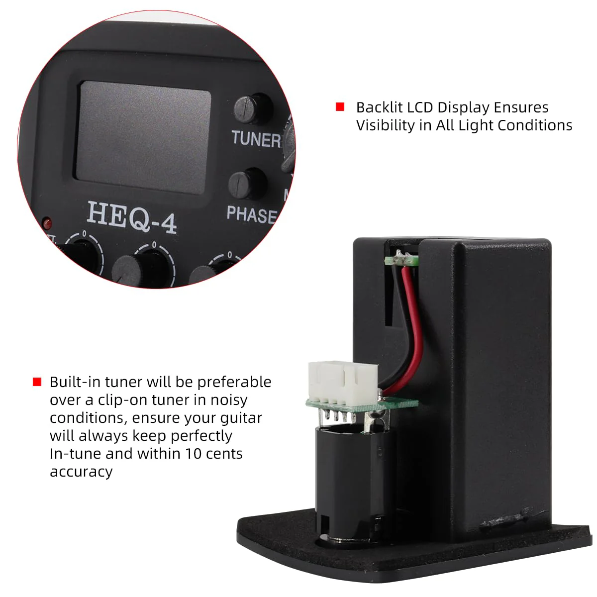 Acoustic 4 Band EQ Equalizer Guitar Preamp Piezo Pickup Tuner Acoustic Guitar Preamp Amplifier Equalizer Tuner (HEQ-4) HEQ-4 - Image 6