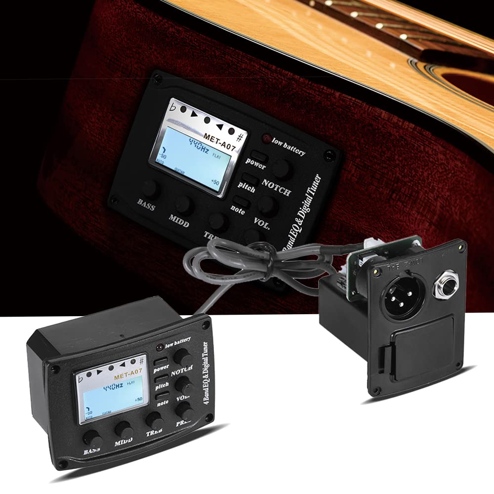 Acoustic Guitar 4-Band EQ Equalizer Tone and Volume Amplifier Preamp Piezo Pickup 6.35mm XLR with Pitch Note Notch Function Clear LCD Display - Image 3