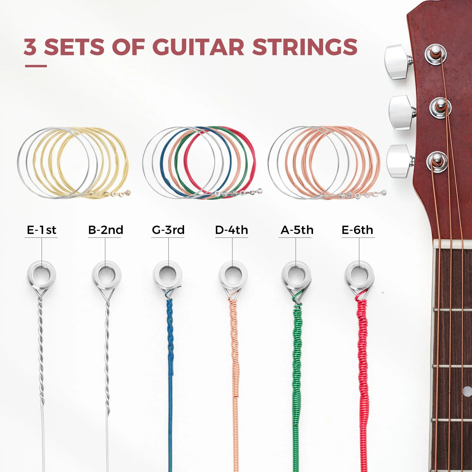 Acoustic Guitar Accessories Kit Strings Replacement Including Strings, Capo, Guitar Tuner, Picks,3-in-1 Winder, Bridge Pins, Picks for Guitar Players Beginners, 59PCS - Image 2
