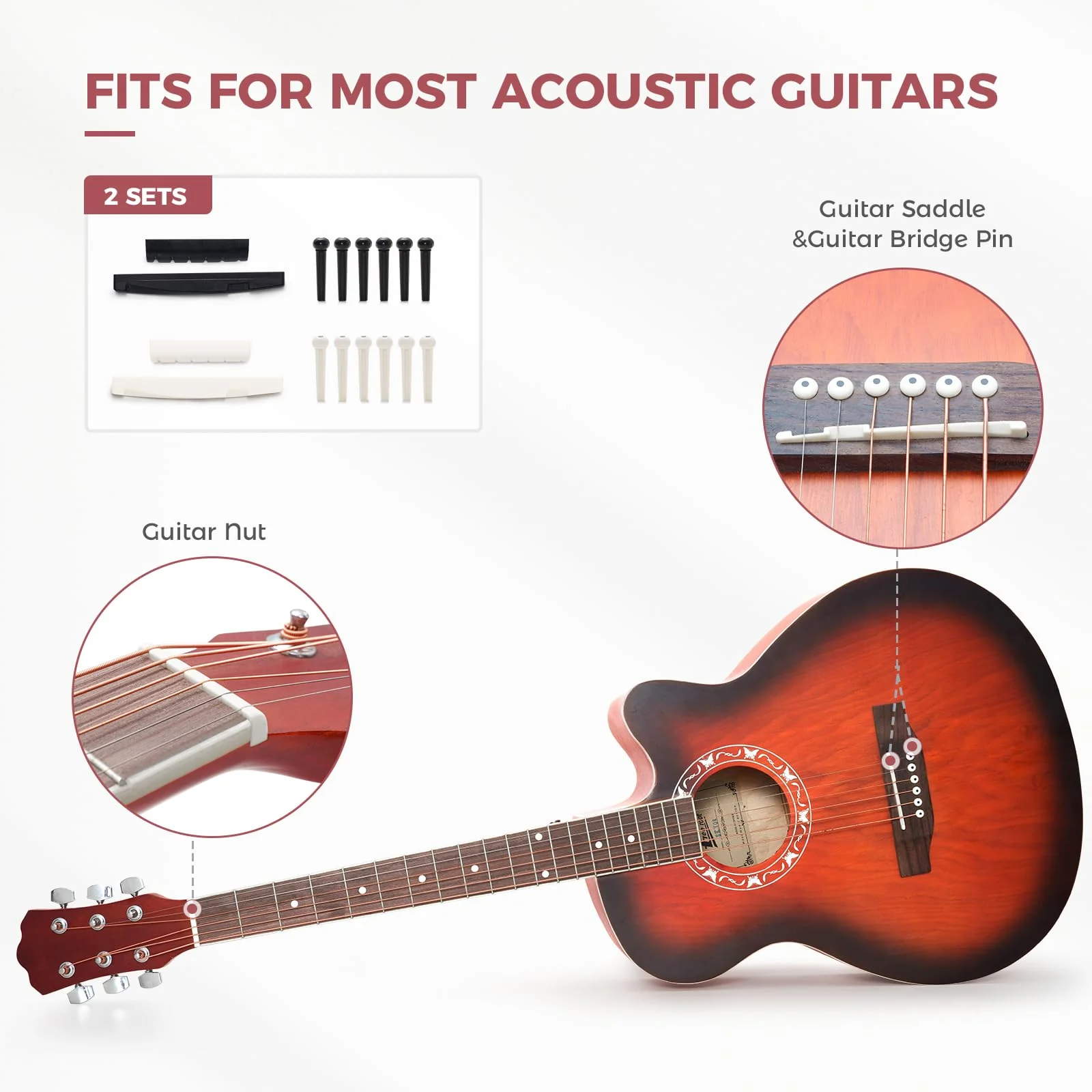 Acoustic Guitar Accessories Kit Strings Replacement Including Strings, Capo, Guitar Tuner, Picks,3-in-1 Winder, Bridge Pins, Picks for Guitar Players Beginners, 59PCS - Image 8