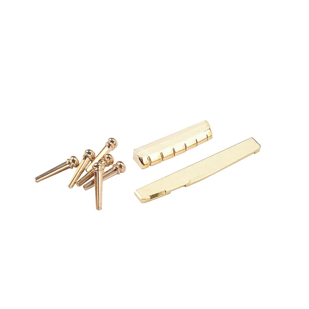 Acoustic Guitar Bridge Pins, Brass Guitar Bridge Saddle Nut Set for 6 String Guitar Replacement Parts - Image 2