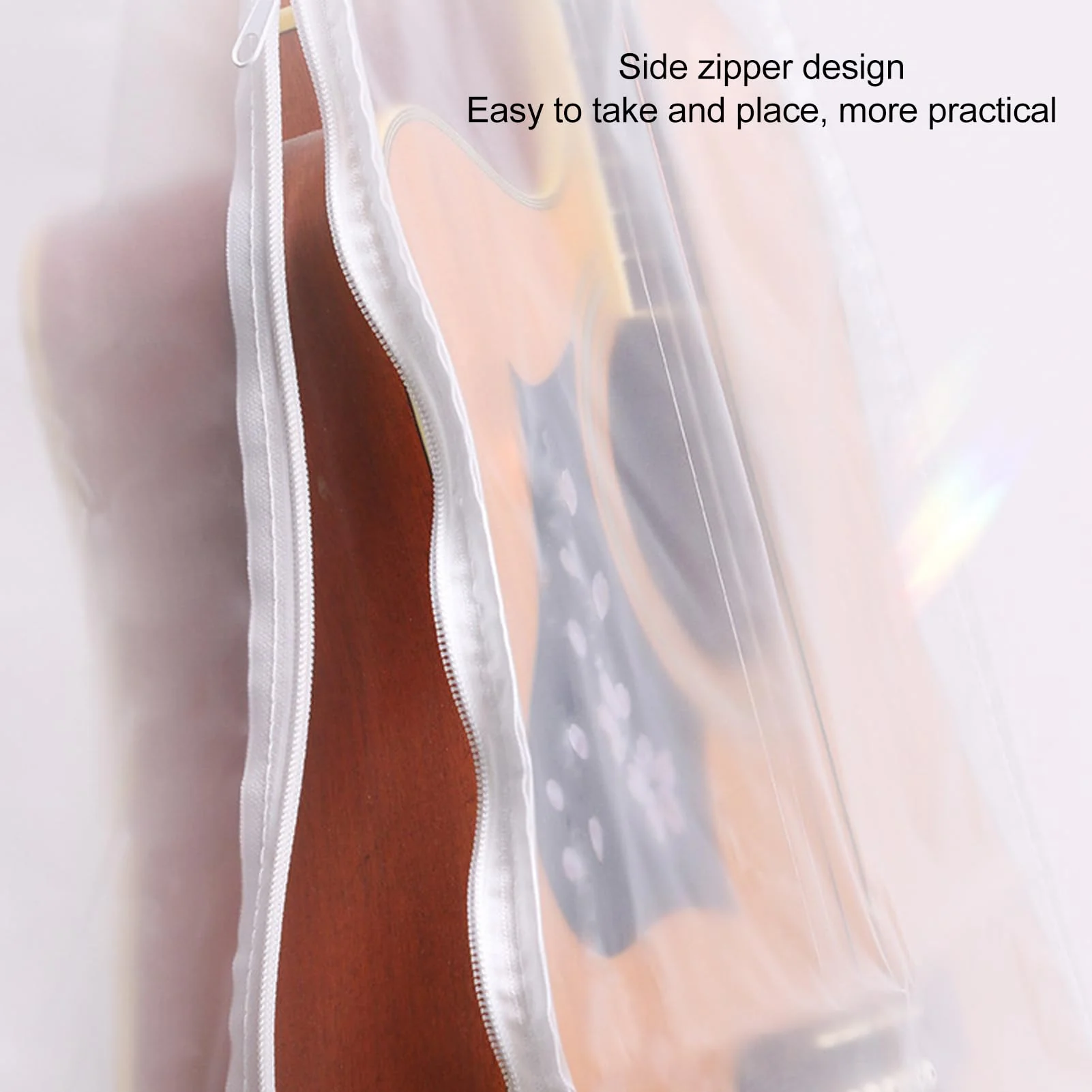 Acoustic Guitar Dust Cover, Waterproof PVC Frosted Electric Guitar Dust Cover Zippered Storage Bag, Instrument Shell for Bass Folk Classical Guitars, Clear - Image 3