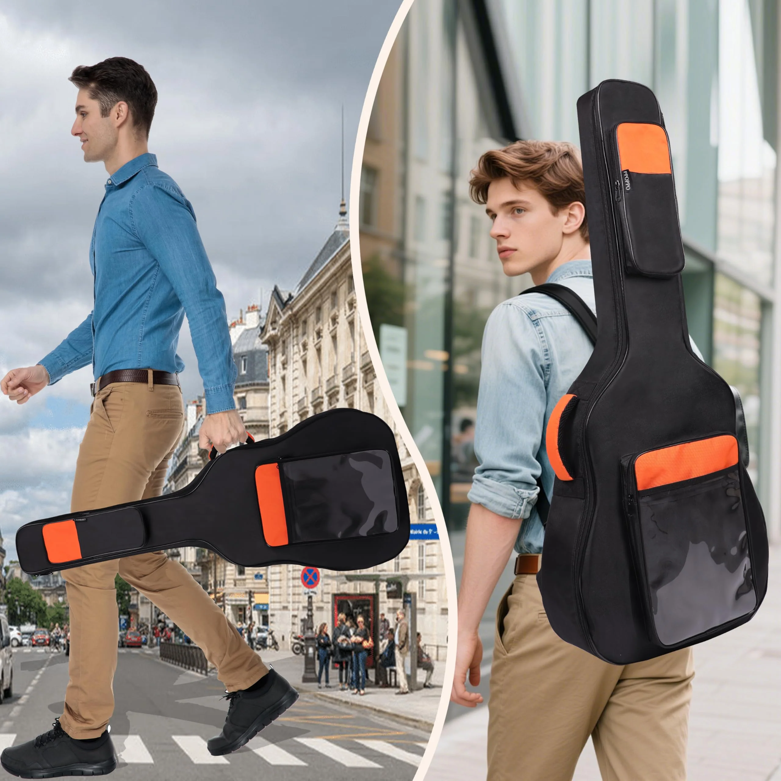Acoustic Guitar Gig Bag Fits 40 41 42 Inch, 0.5 Inch Thick Padded for Enhanced Protection, 600D Waterproof Nylon, Soft Guitar Backpack Case with Neck Fixed Strap & Adjustable Shoulder Straps Orange (0.5 Inch) - Image 6