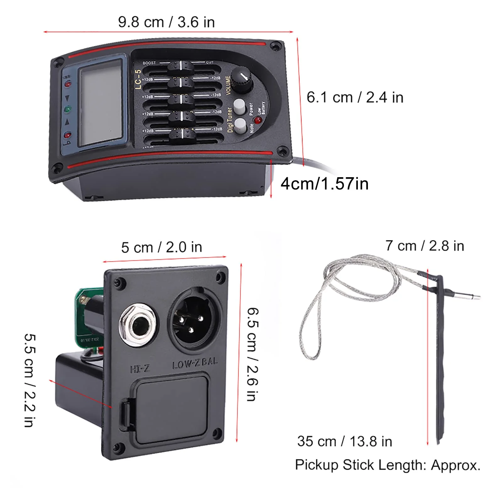 Acoustic Guitar Pickup, EQ LC-5 Preamp, LCD 5 Band Piezo Pickup, Acoustic Tuner, Guitar Amp - Image 2