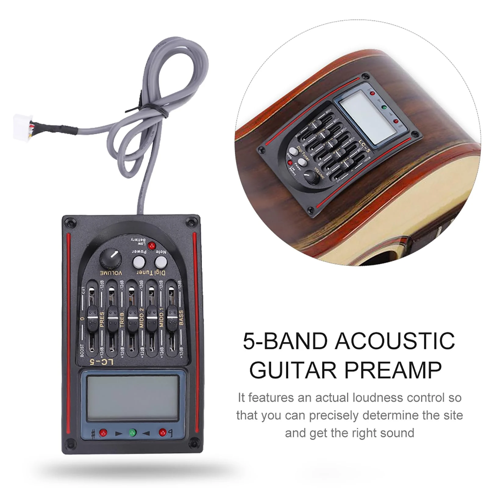 Acoustic Guitar Pickup, EQ LC-5 Preamp, LCD 5 Band Piezo Pickup, Acoustic Tuner, Guitar Amp - Image 4