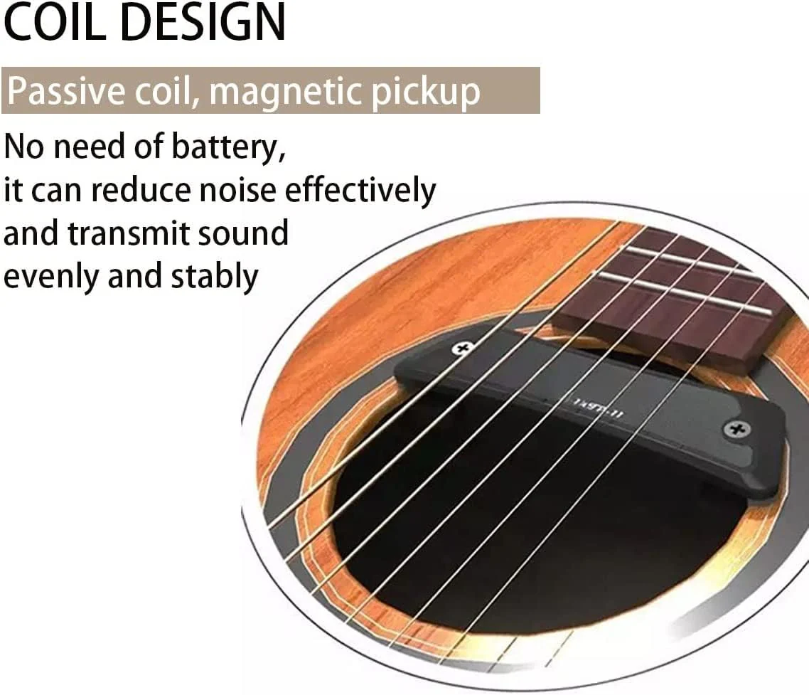 Acoustic Guitar Pickup, Humbucker Magnetic Passive Sound-Hole Guitar Pickups with Audio Output for Acoustic Guitar Double Coil Black - Image 3