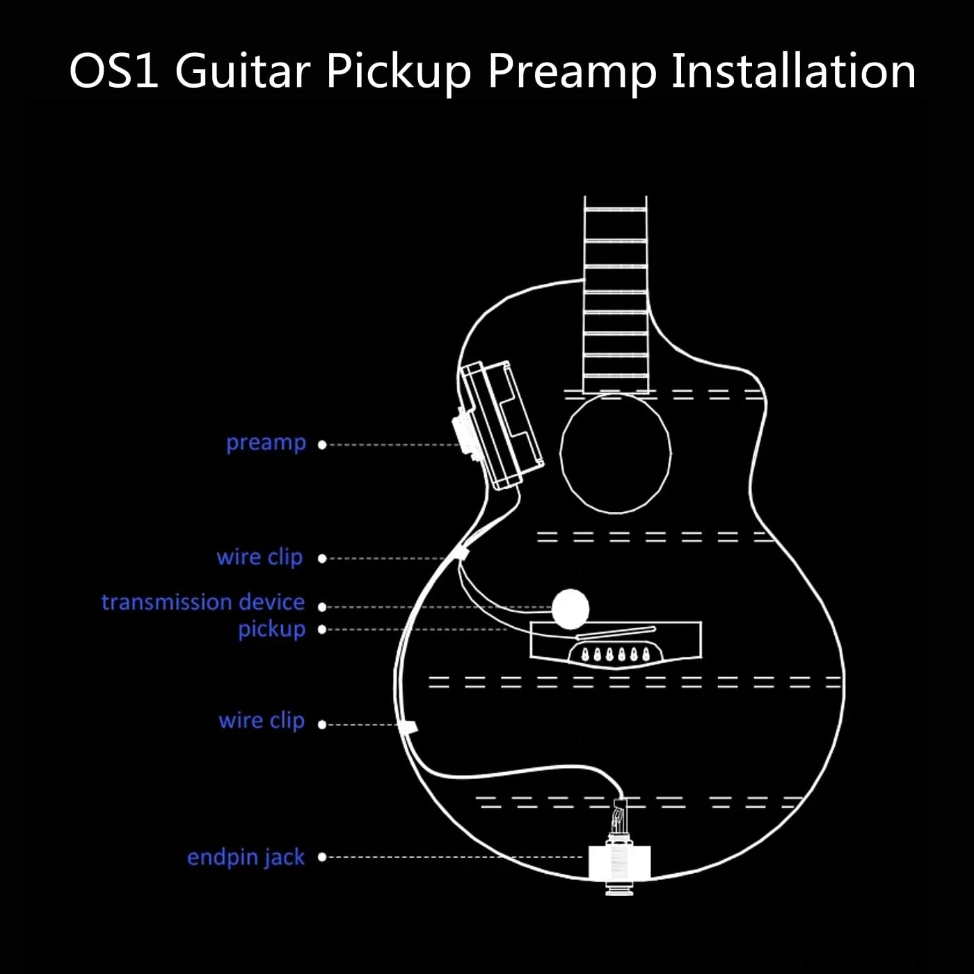 Acoustic Guitar Pickup New Concept Mini On-Board Bluetooth Guitar Preamp Recverb Chours Delay Effect Adjustable Piezo Pickup and Microphone Pickup Dula-Pickup System Wired Guitar Pickup Jet Black - Image 6