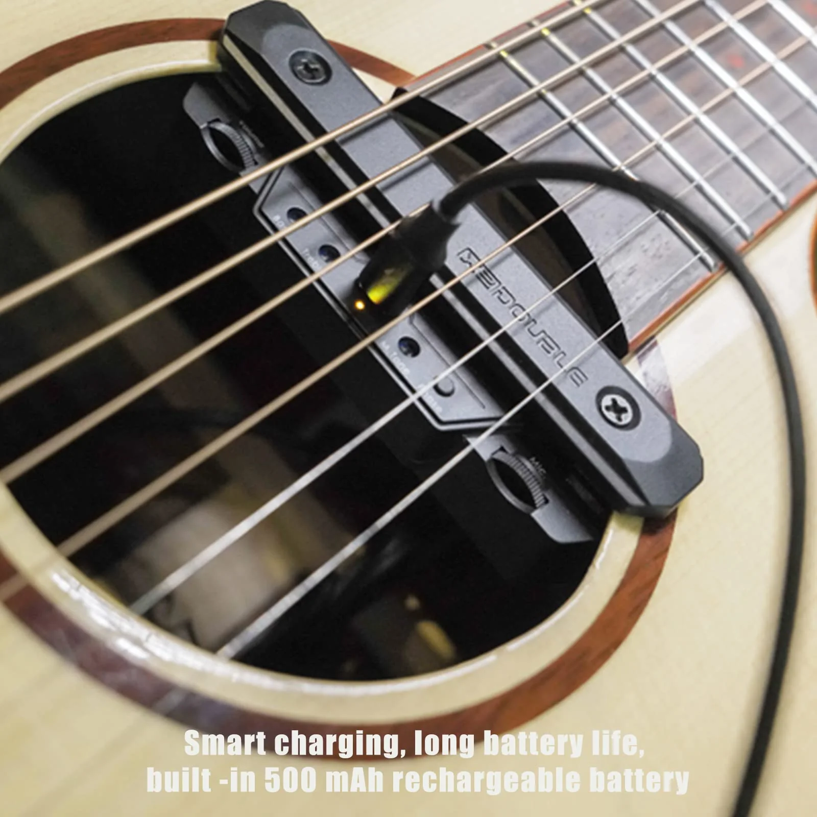 Acoustic Guitar Pickup Rechargable Active Soundhole Guitar Pickup Adjustable Pickup For Guitar Magnetic Coil Build-In Guitar Microphone Pickup Double X0 Black BLACKX0 - Image 2