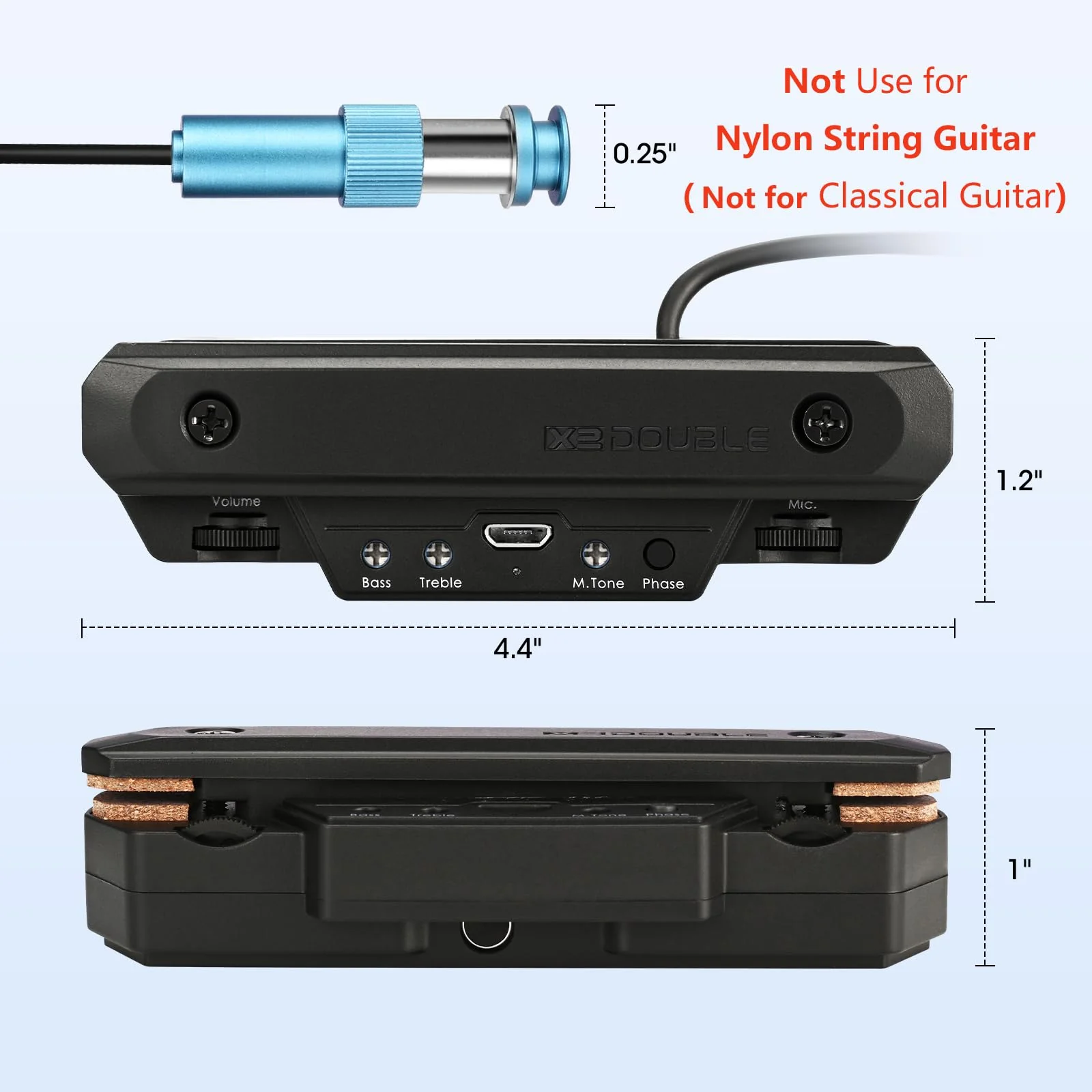 Acoustic Guitar Pickup Rechargable Active Soundhole Guitar Pickup Adjustable Pickup for Guitar Magnetic Coil Build-in Volume Control Guitar Microphone Acoustic Pickup Wired Guitar Pickup Black - Image 2